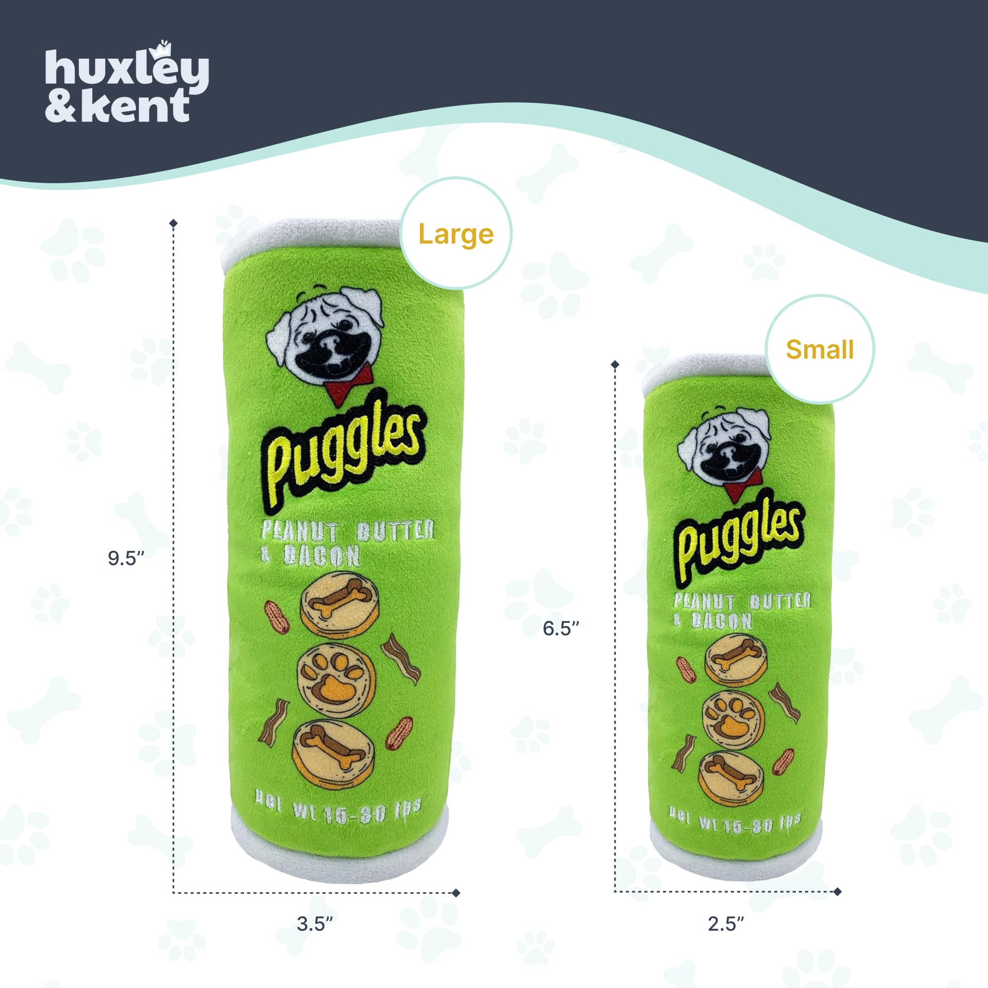 Huxley & Kent For Dogs - Puggles Can (Small) - Power Plush Funny Dog Toy With Squeaker - Fun, Durable, And Safe - H&K