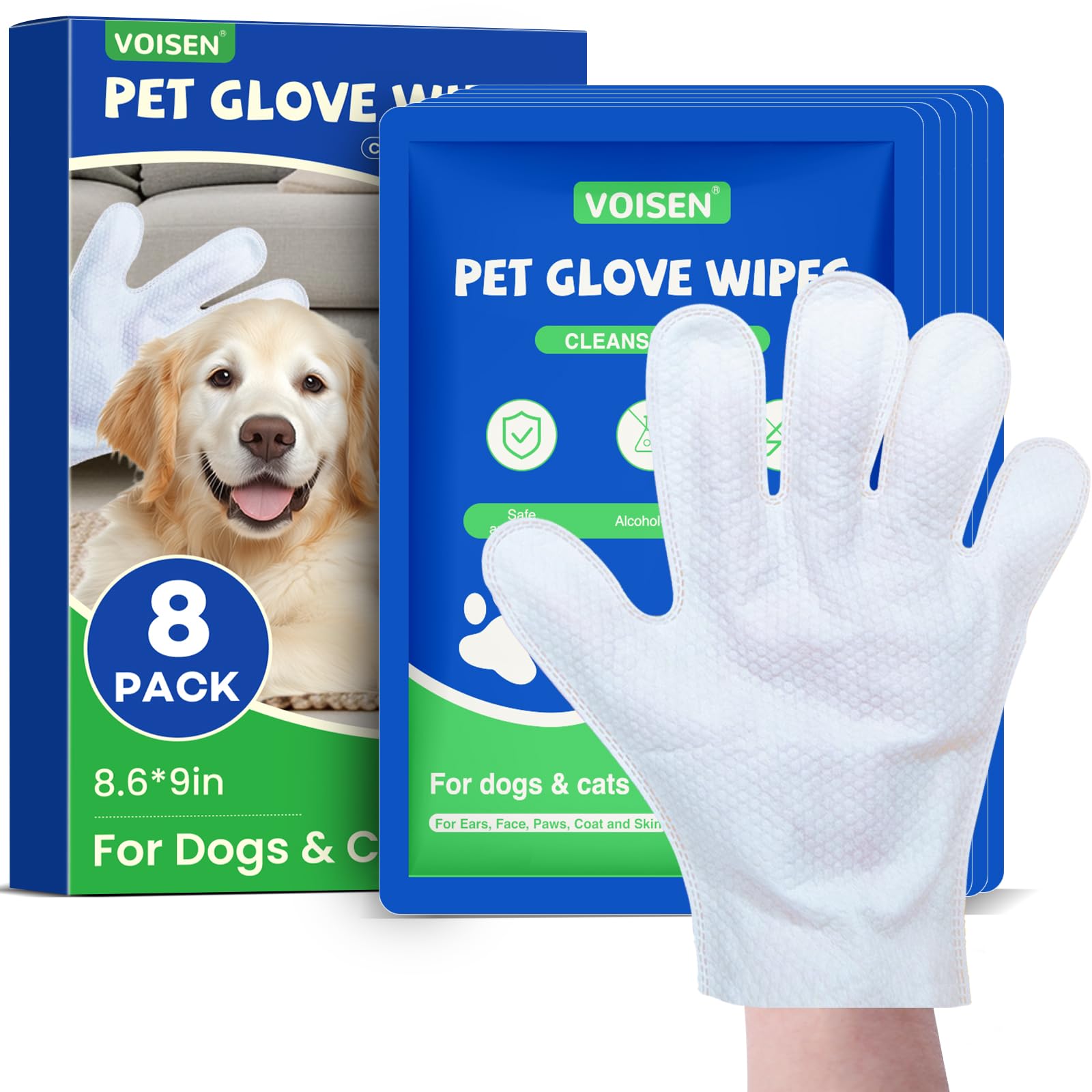 Voisen 24 Pcs Pet Glove Wipes For Dogs And Cats,Cleaning & Deodorizing Bathing Grooming Wipes,Unscented Thick Nourish Fur Glove 