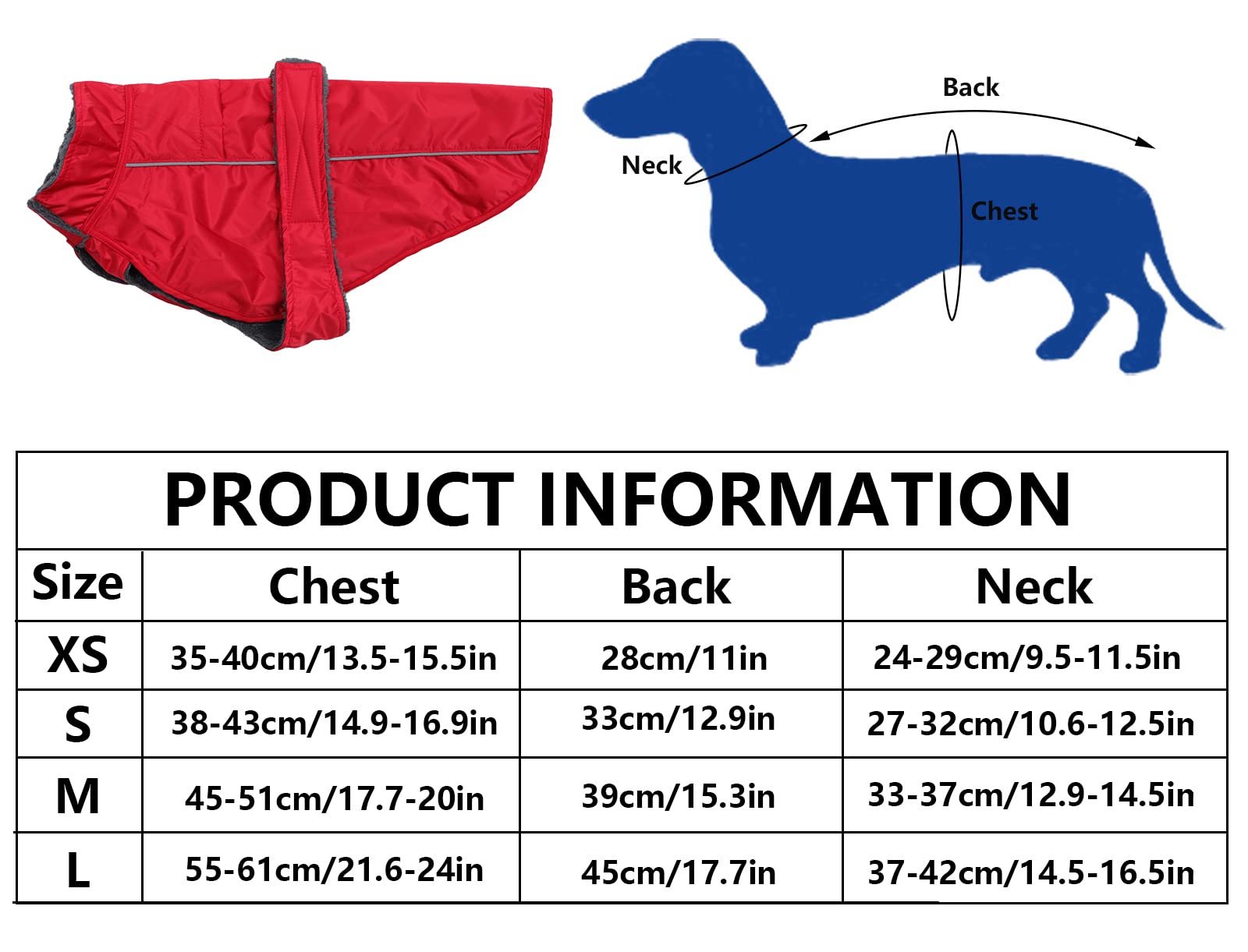 Dachshund Coat Waterproof, Perfect For Dachshund Sausage, Puppy Winter Jacket With Padded Fleece Lining, Outdoor Dog Clothing With Adjustable Bands And Underbelly Protection - Red - M