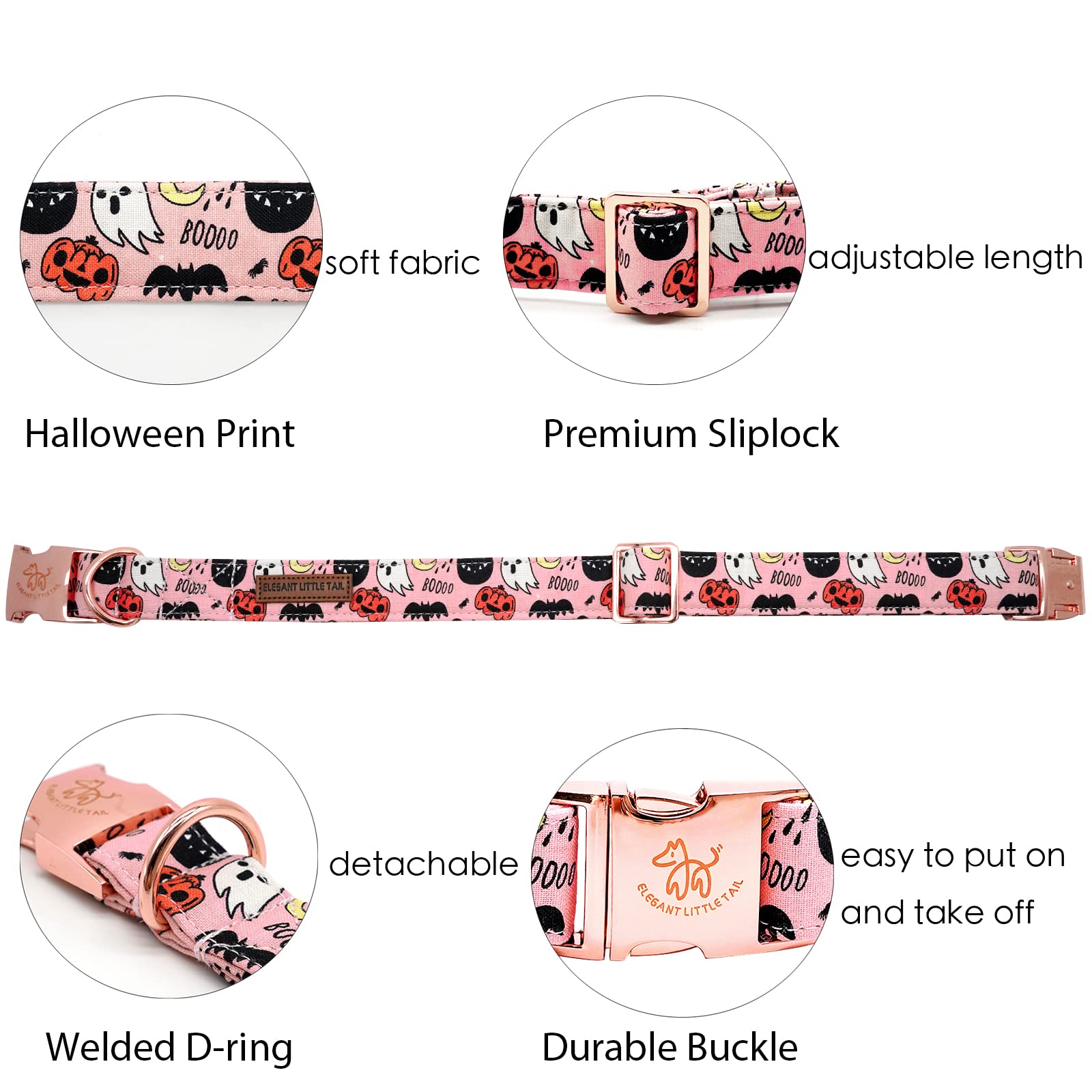 Elegant Little Tail Dog Collar With Bow - Fall Dog Collar Halloween Pumpkin Bow Girl Boy Pet Collar Soft Dog Bowtie Collars For