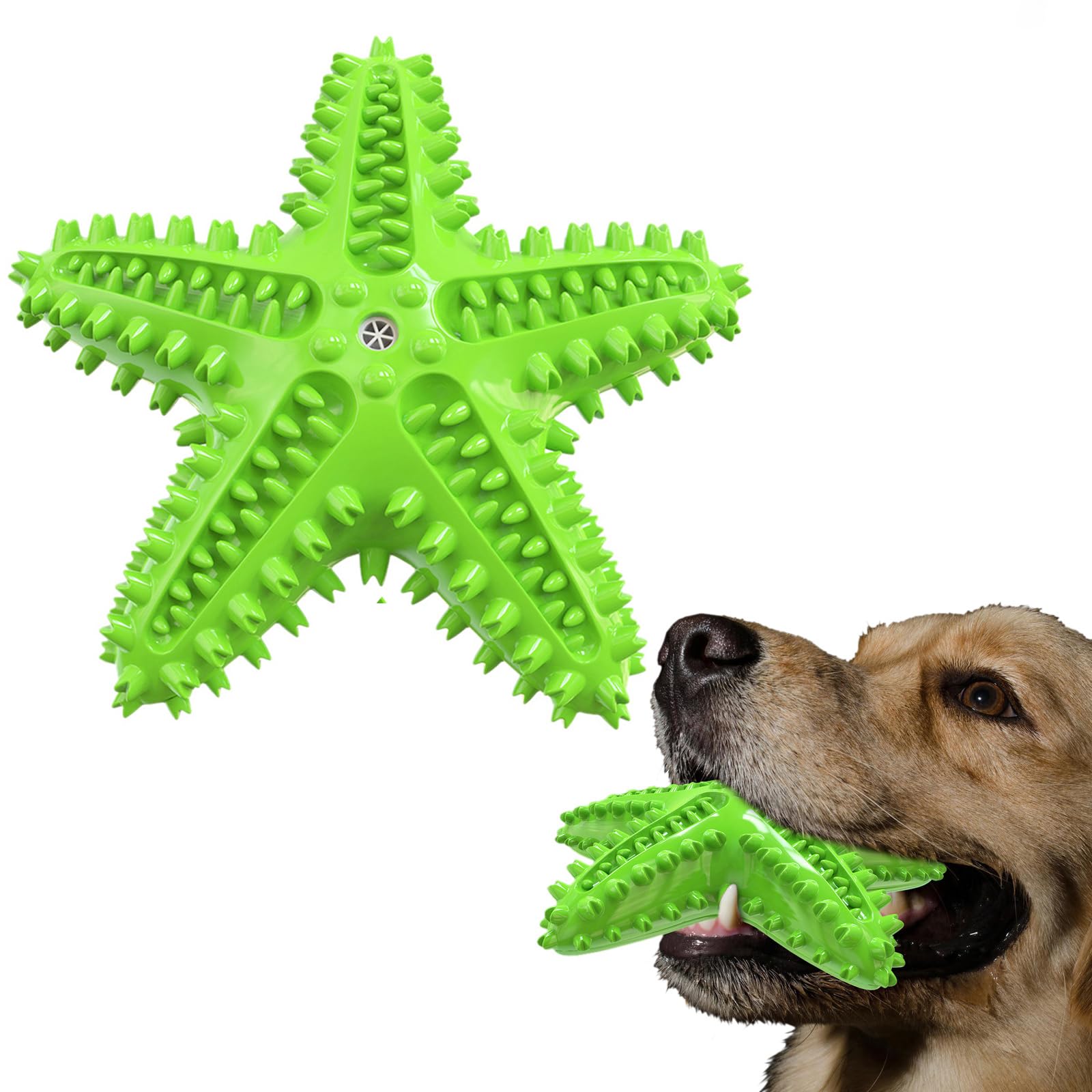 Idolpet Squeaky Dog Toys - Starfish Natural Teeth Cleaning Toy For Small & Medium Dogs (Green)