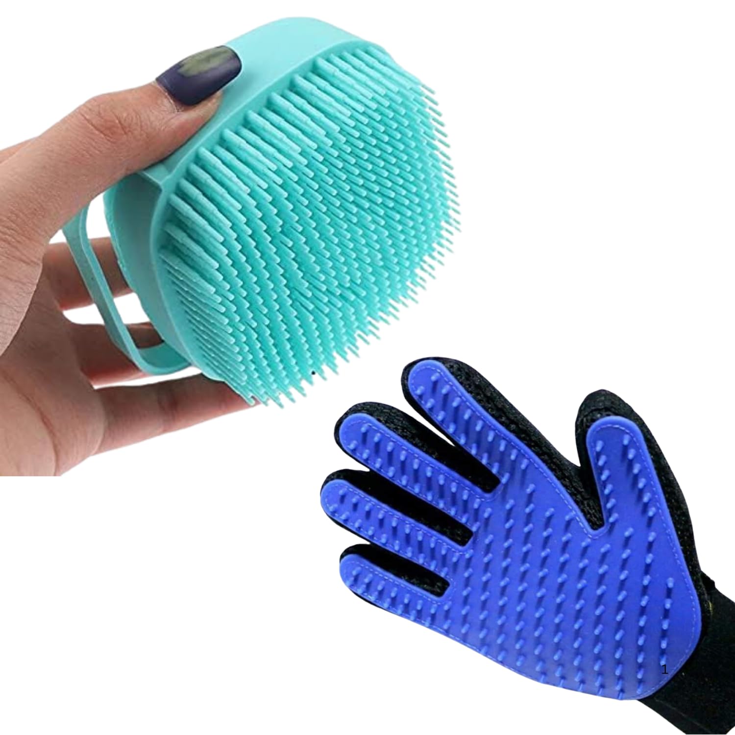 Lootwagon Dog Bathing Hand Gloves + Pet Dog Bath Brush Soft Silicone Dog Shampoo Brush, Brush Hair Fur Grooming Cleaning Brush S