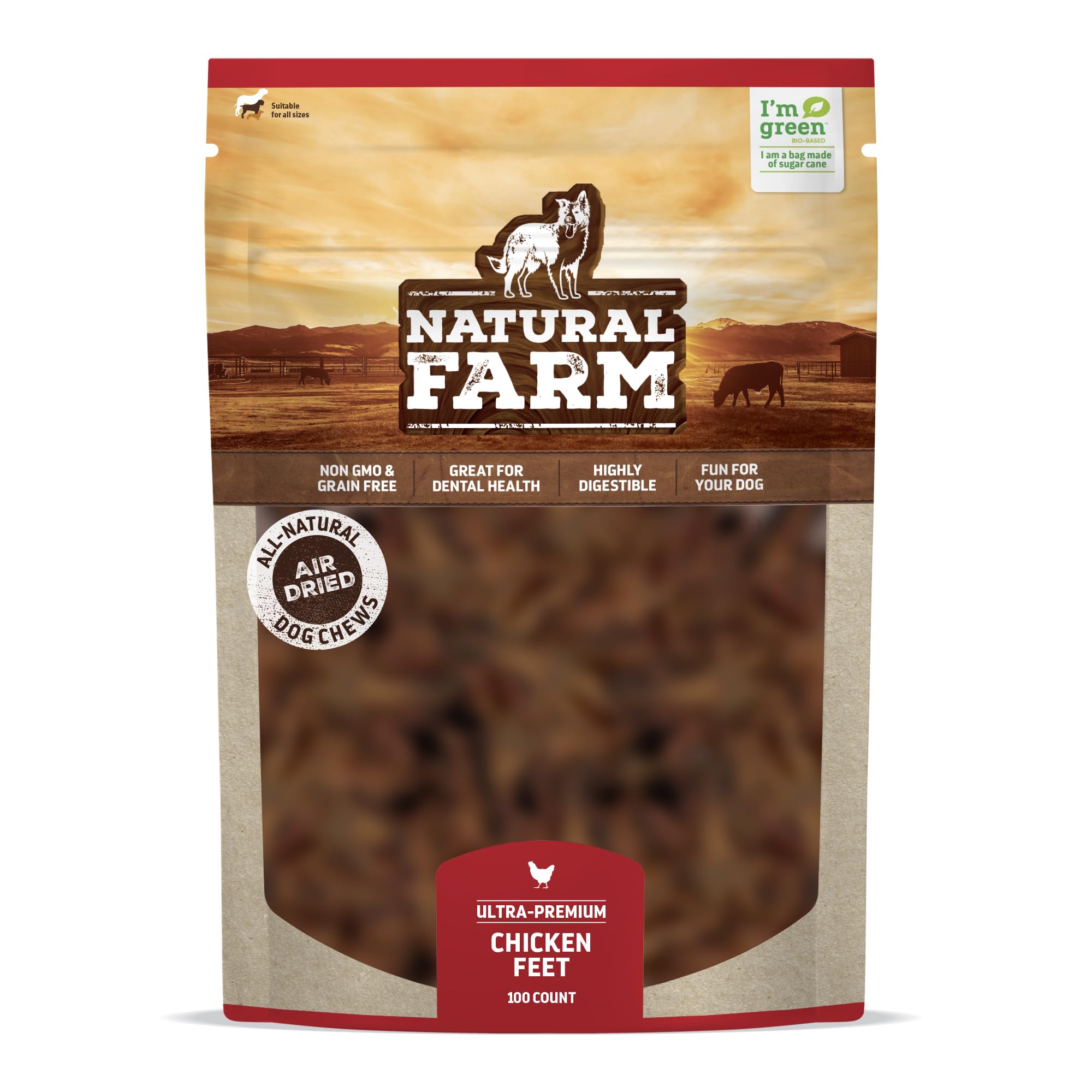 Natural Farm Nail-Free Chicken Feet Dog Treats (100 Pack), 100% Free-Range Air Dried Chicken Feet, No Nails, Fully Digestible, H