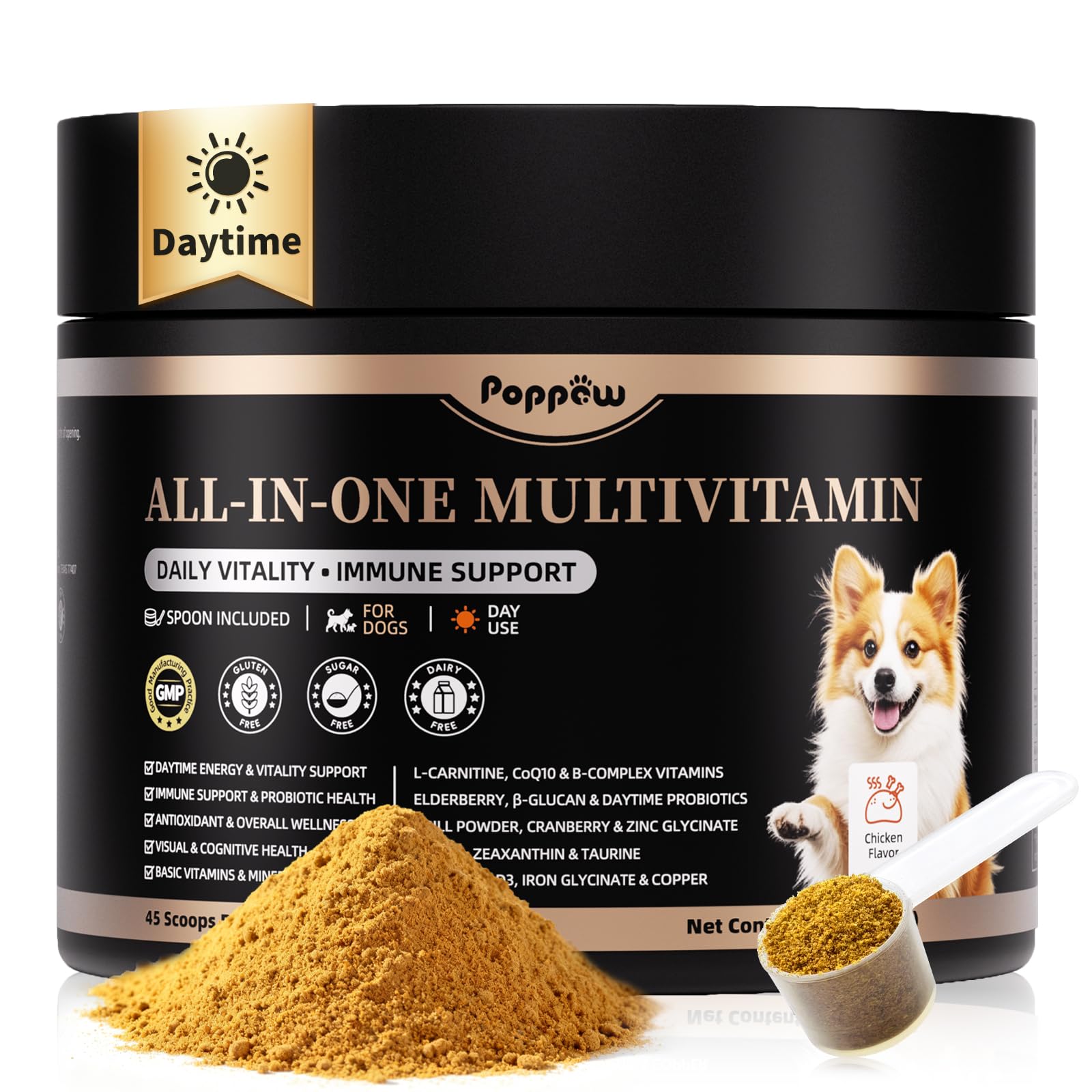 POPPAW Dog Vitamins and Supplements for Daily Energy, Immune, Antioxidant, Gut, Skin & Coat, Dog Multivitamin Powder for Homemad