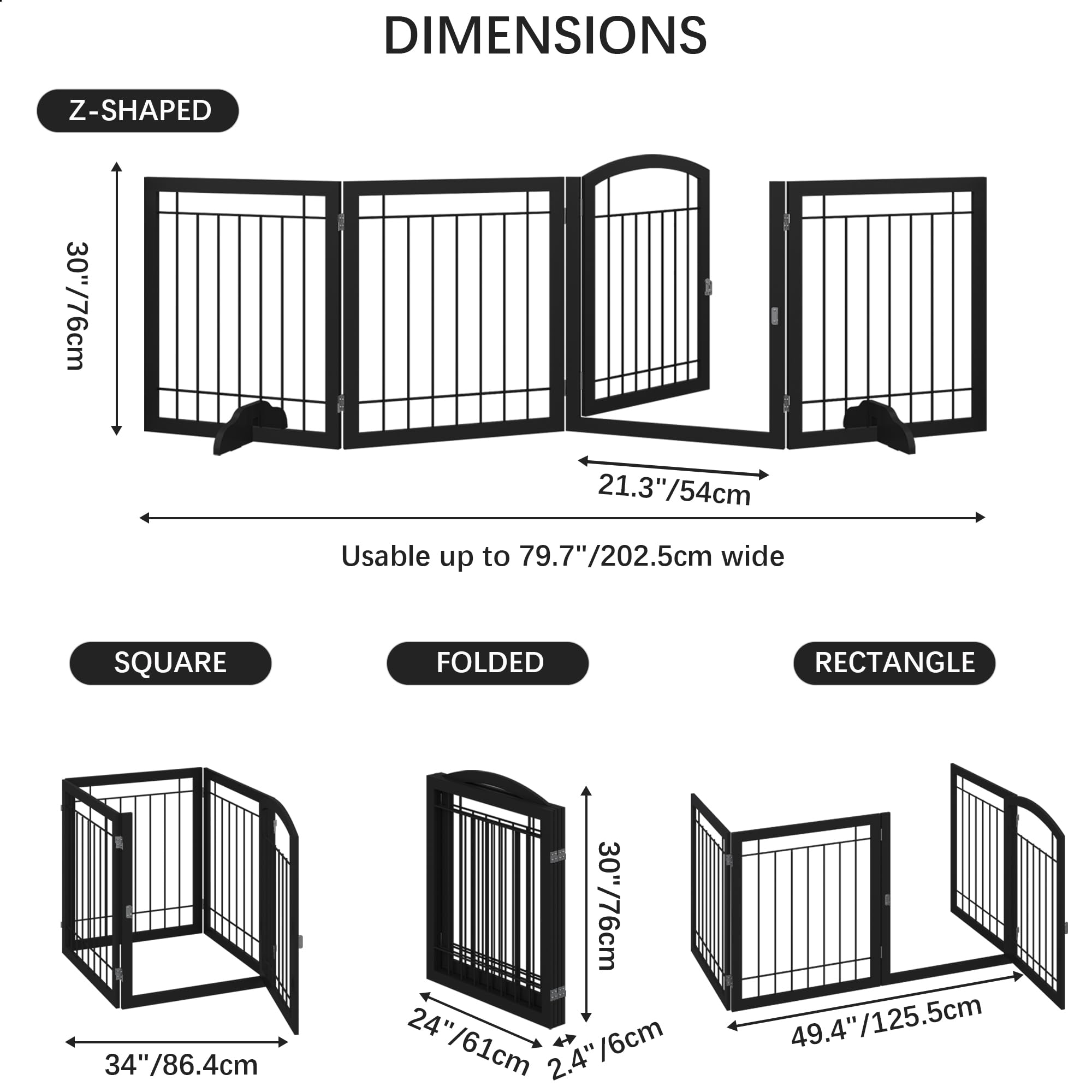 JSB 96-Inch Extra Wide Dog Gate with Door, Freestanding Pet Safety Fence, 4 Panels, Black, Model JSB001-2430