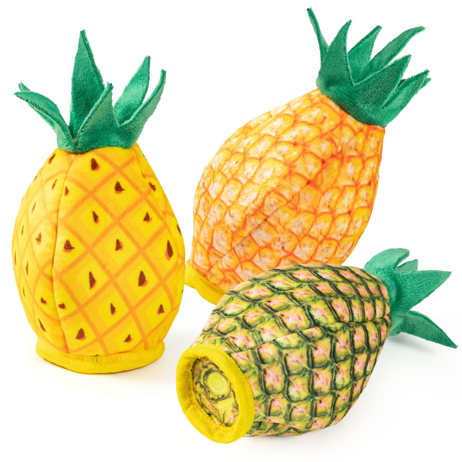 No Stuffing 3Pc Squeaky Dog Toys 2 In 1 Interactive Plush Dog Toy Pineapple Shaped Rip&Reveal Toy For Boredom- Perfect For Chew&