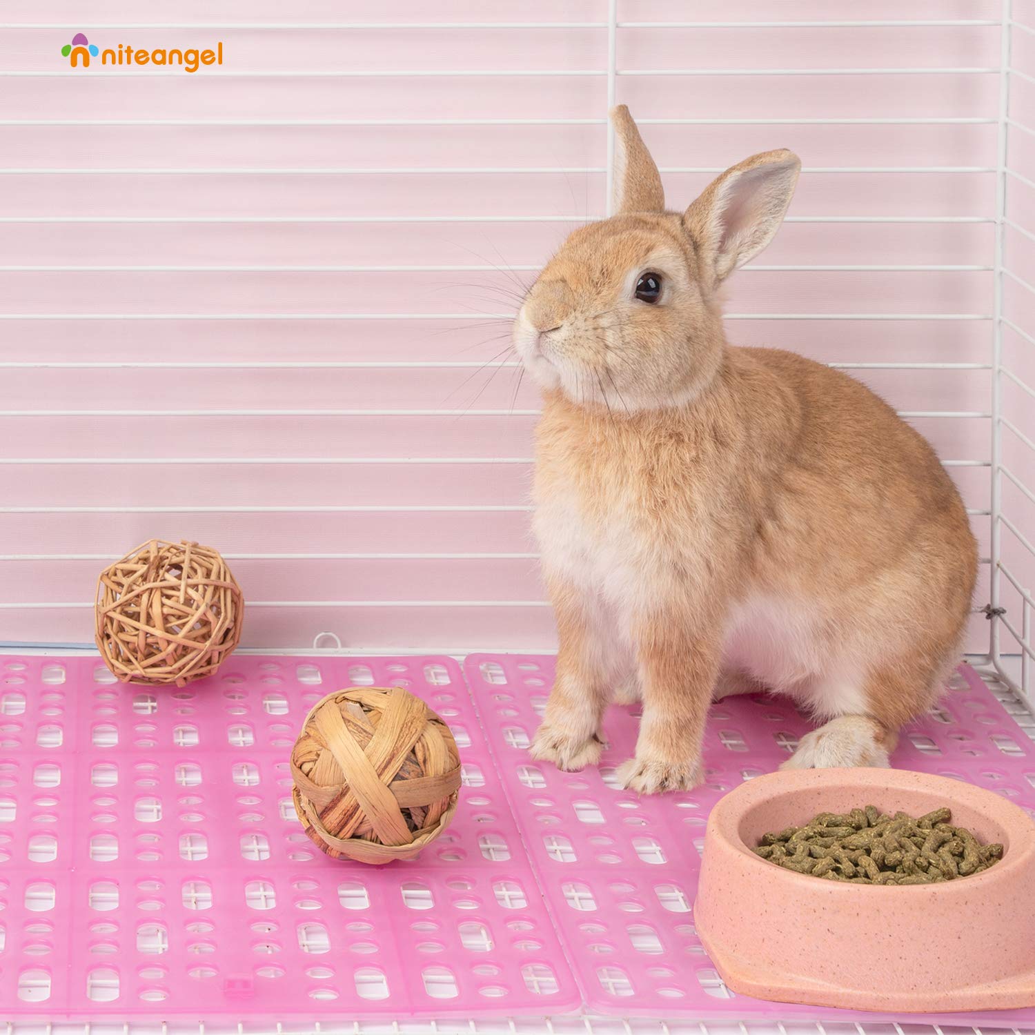 Niteangel 2 Pieces Rabbit Playpen Feet Mats For Cage, Comes With 4 Fixed Tabs (Pink)