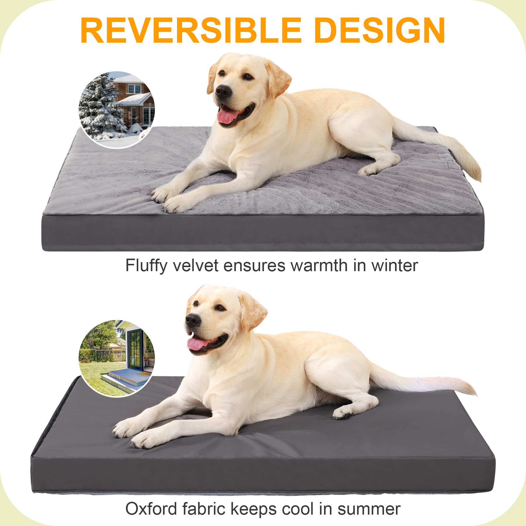 Ksiia Orthopedic Dog Bed Dog Crate Bed Waterproof Dog Beds For Large Dogs Deluxe Plush Washable Dog Bed With Egg Crate Foam & Removable Cover, 41 X 27 Inch, Dark Gray