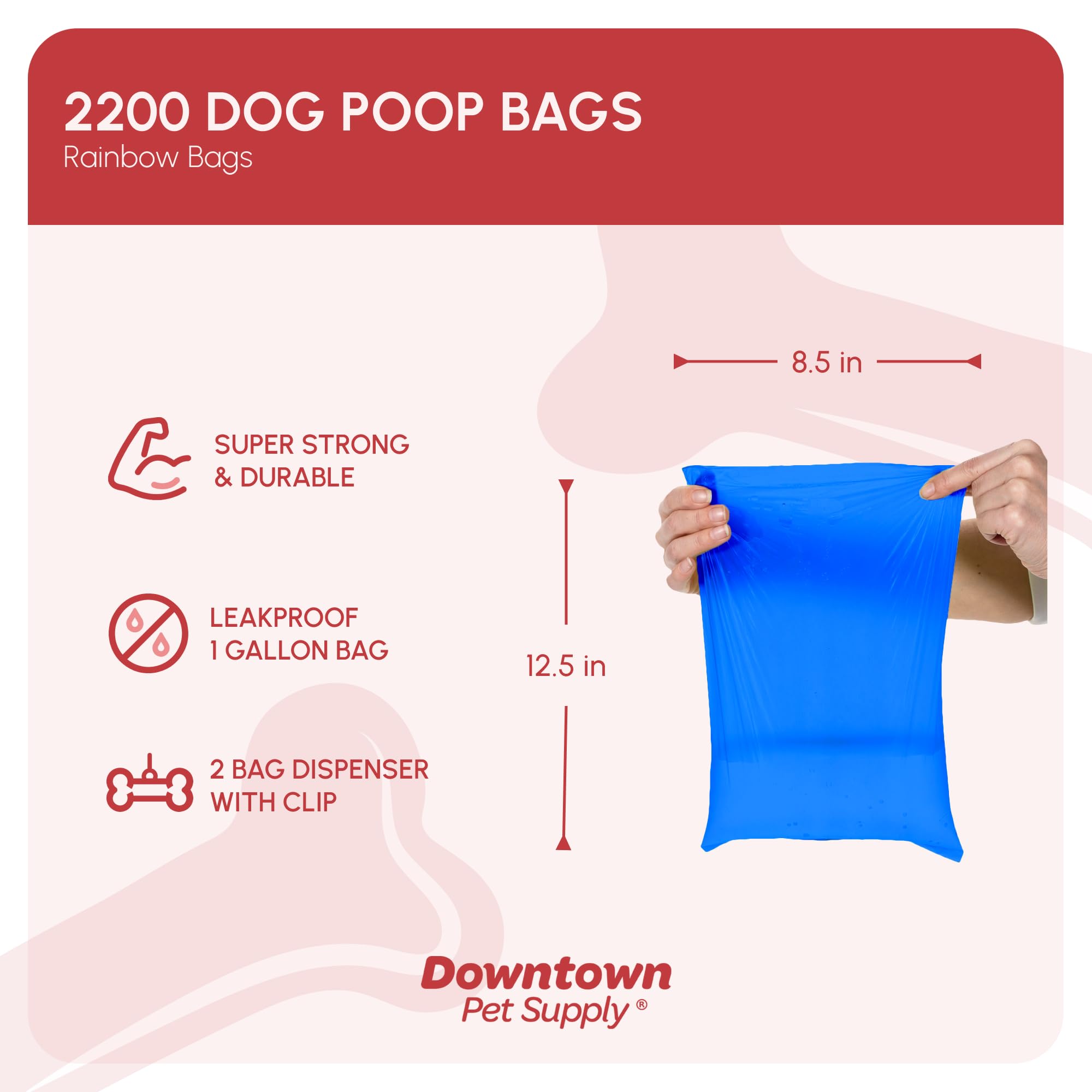 Downtown Pet Supply 2200 Count Dog Poop Bags Refills With Leash Clip And Bone Bag Dispenser, Rainbow Of Colors - Dog Waste Bags