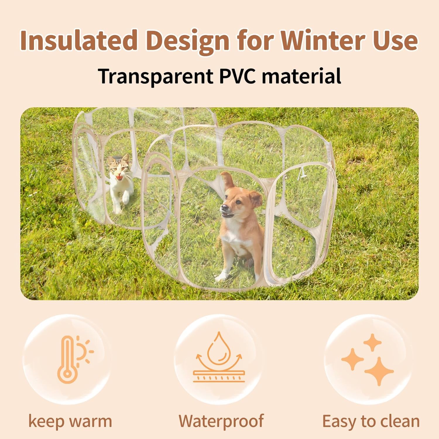 Cold Resistant Cat Playpen Pvc Dog Playpen - 90''Portable & Foldable Indoor Outdoor Puppy Playpen - Insulated 2-Room Dog Tentcra