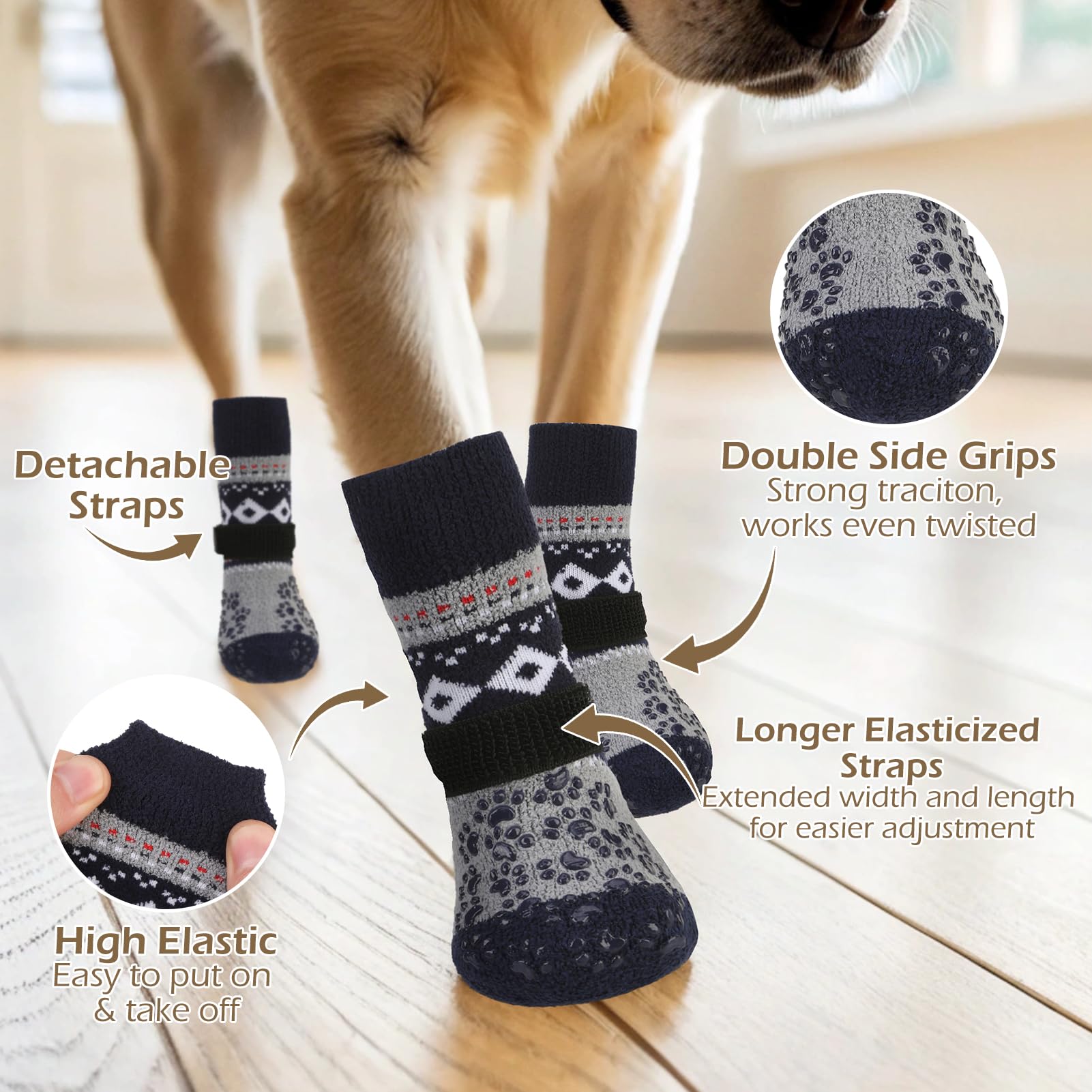 EXPAWLORER Anti Slip Dog Socks to Prevent Licking Paws, Fuzzy Dog Boots & Paw Protectors, Dog Booties for Winter, Dog Shoes for