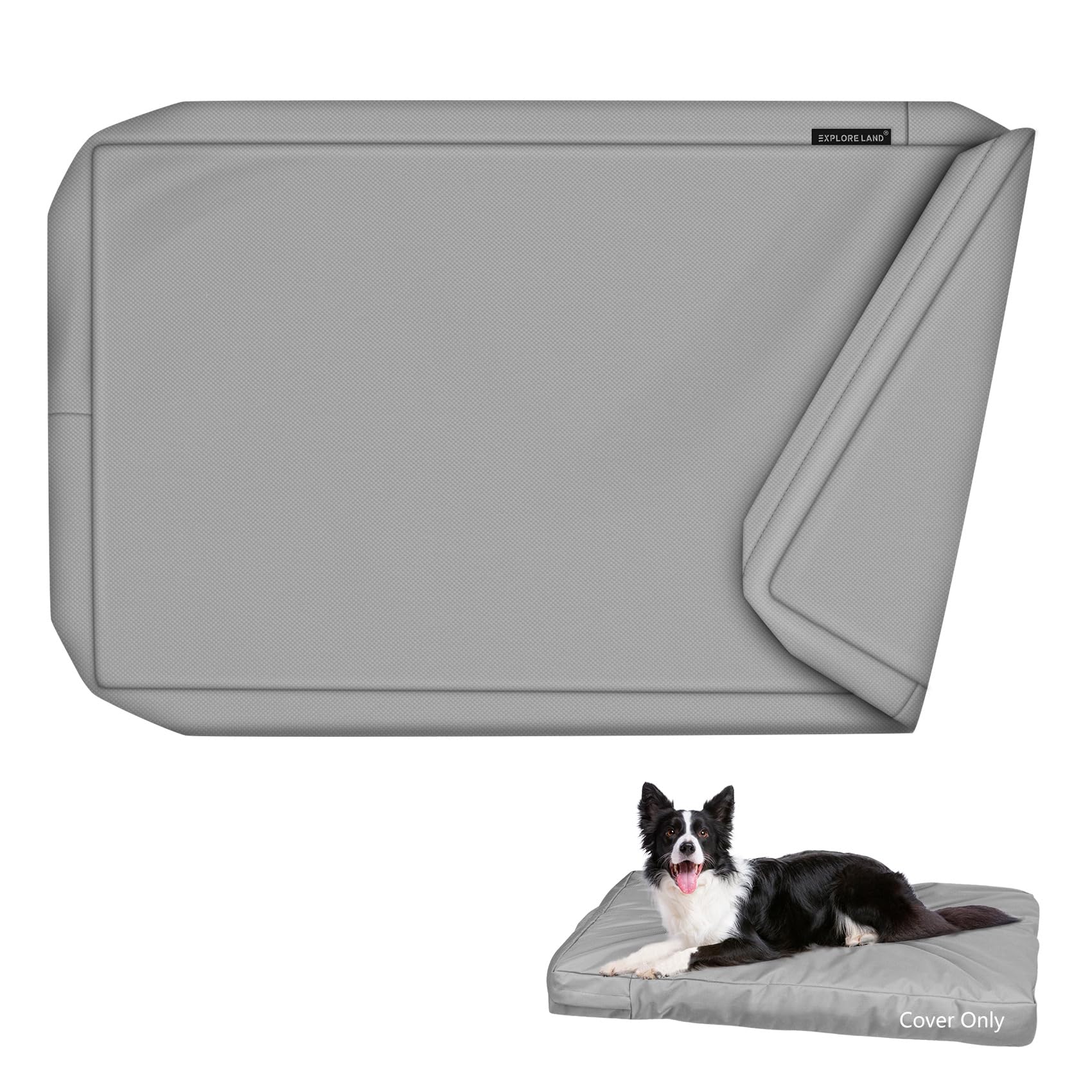 Explore Land Waterproof Dog Bed Cover Canvas Washable Dog Crate Pad Replacement Cover, 48Lx36Wx4H Inch, Gray