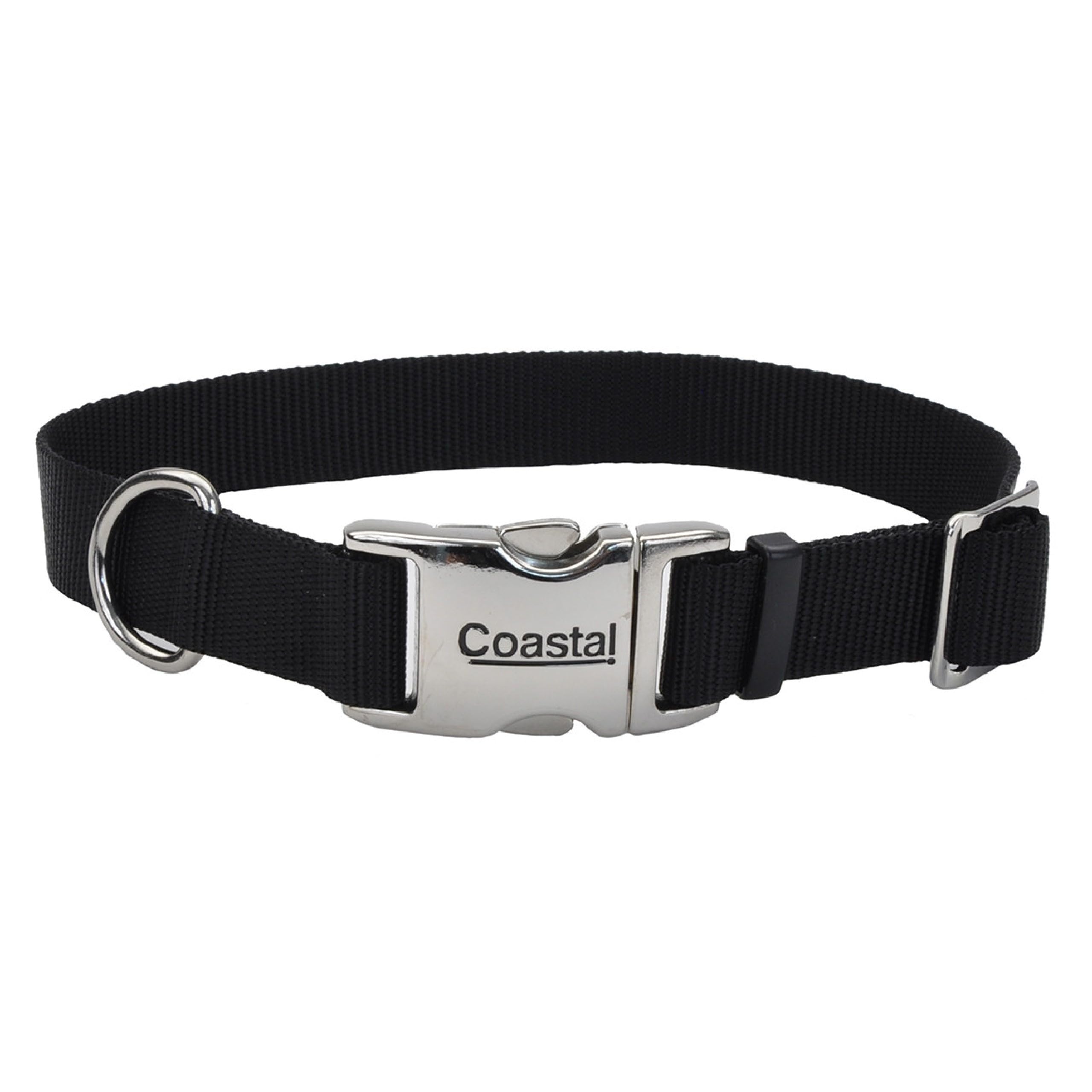 Coastal Pet Adjustable Dog Collar With Metal Buckle - Comfortable Fade-Resistant Dog Collar With Snap Lock - Perfect For Walking & Tie Outs - Black, 3/4' X 14' X 20'