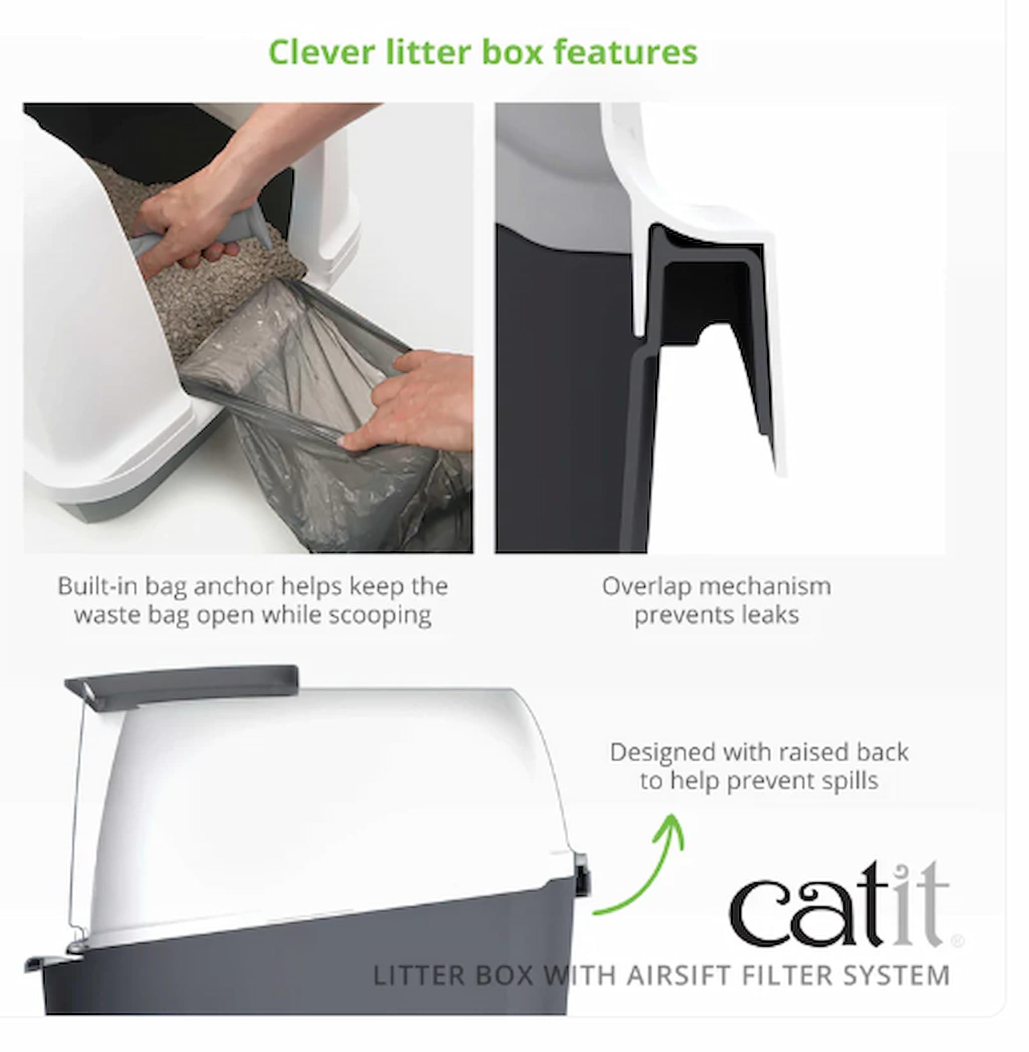 Catit Airsift Jumbo Hooded Cat Litter Pan, Warm Gray/White - Privacy And Easy Access For Cleaning - Ideal For Larger Cat Breeds Or Multiple Cat Households