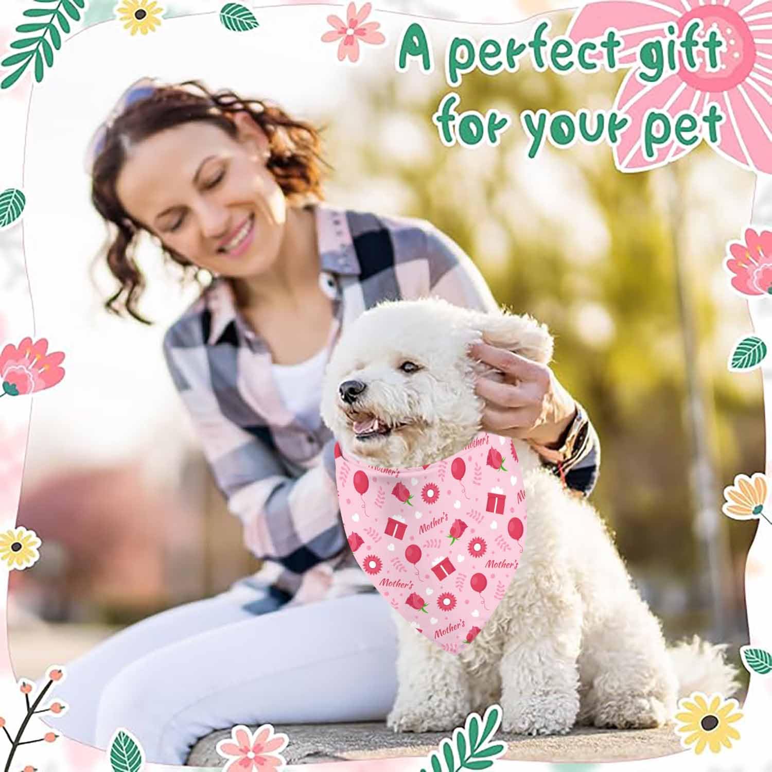 Mothers Day Dog Bandanas 2 Pack, Reversible I Love My Mom Pet Scarf For Boy And Girl, Valentines Day Bandana For Small Medium La