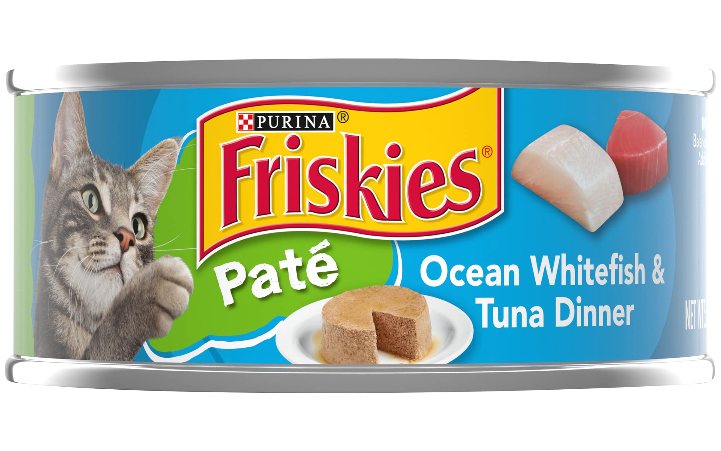 Friskies Pate Canned Wet Cat Food, Ocean Whitefish & Tuna Dinner, Contains Vitamins & Minerals, Cat Food for Kittens & Adult Cat
