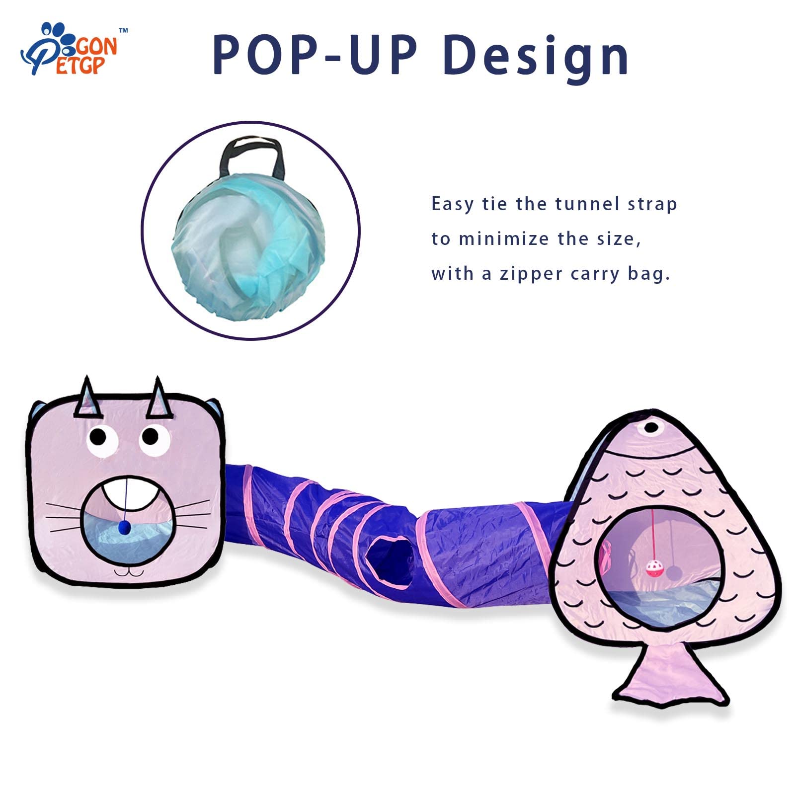 Gonpetgp Cat Tunnel For Indoor Cats With Cube Tent Toys Combo, Crinkle Paper Collapsible Interactive Pet Cat Tubes With Play Ball And Bell For Puppy, Kitty, Kitten, Rabbit (3 In 1 Set