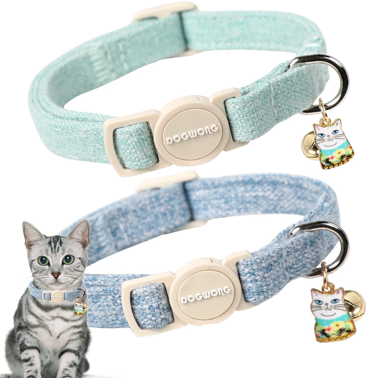 Cat Collar,2 Pack Green Cat Collars Breakaway With Bell