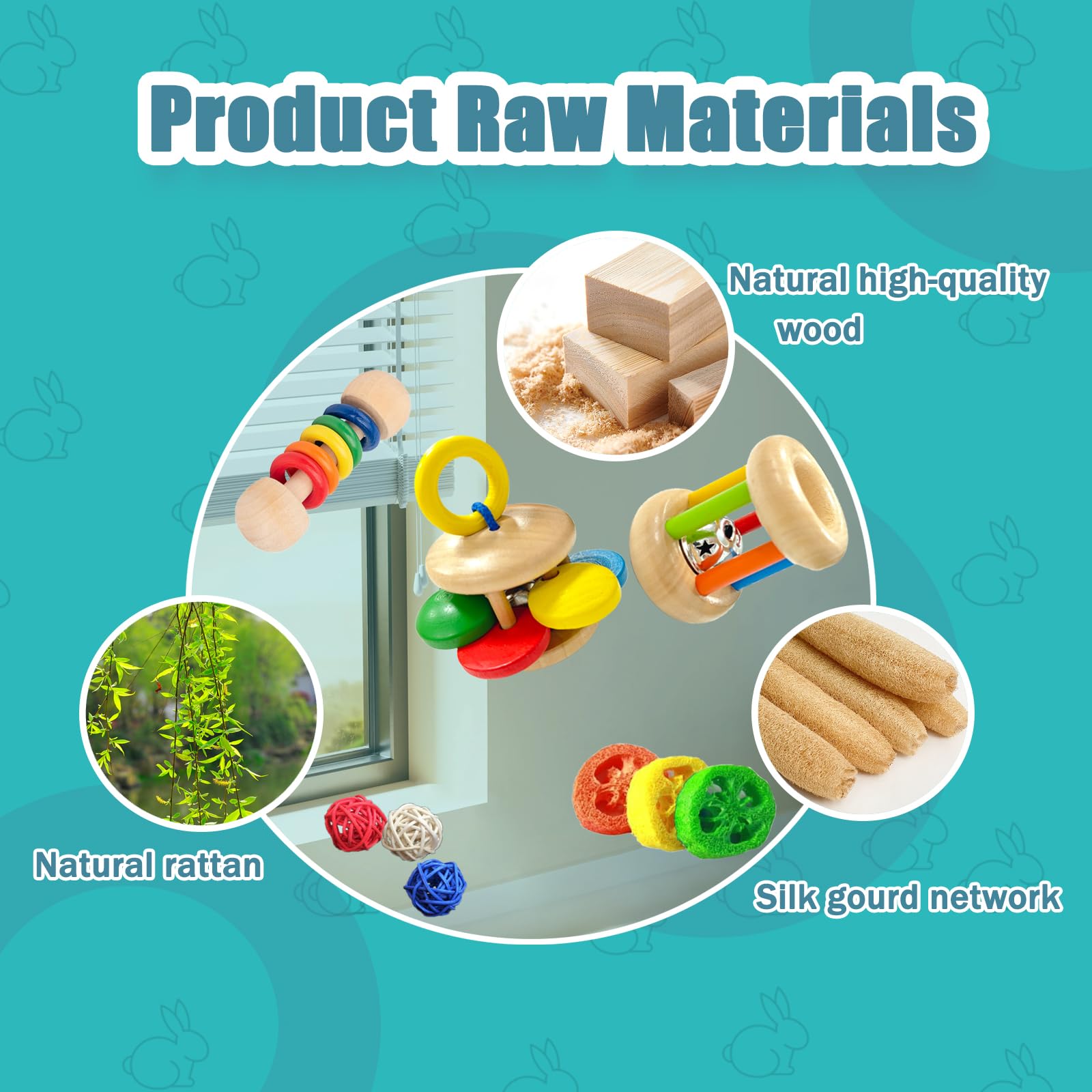 Qwr 9Pcs Wooden Bunny Toys,Rabbit Toys For Bunnies Boredom,Safe Rabbit & Guinea Pigs Teeth Grinding Toy For Chinchillas, Hamster