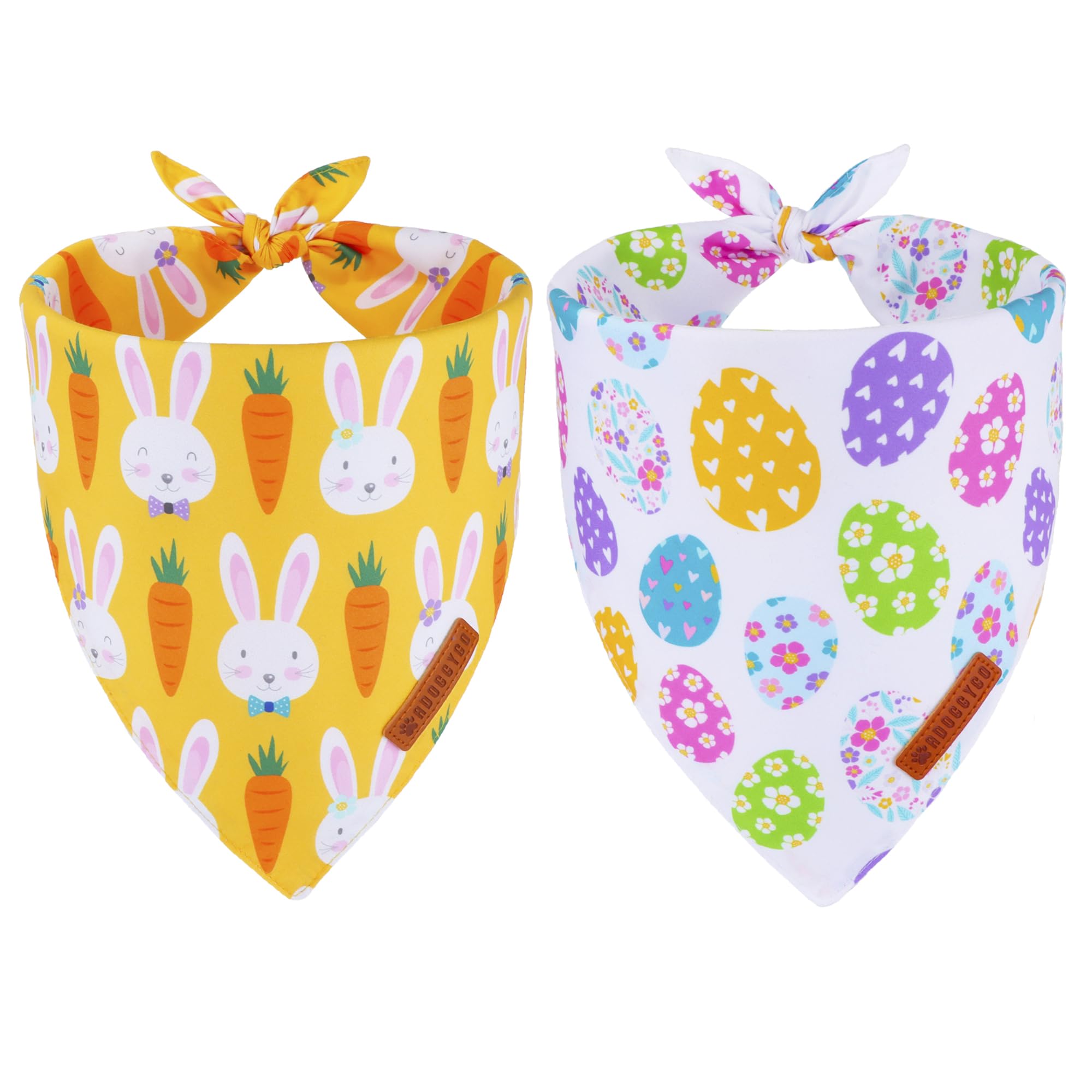 ADOGGYGO Easter Dog Bandana, Egg Rabbit Carrot Pet Scarf, Premium Durable Fabric, White Orange Easter Bandanas for Medium Large 