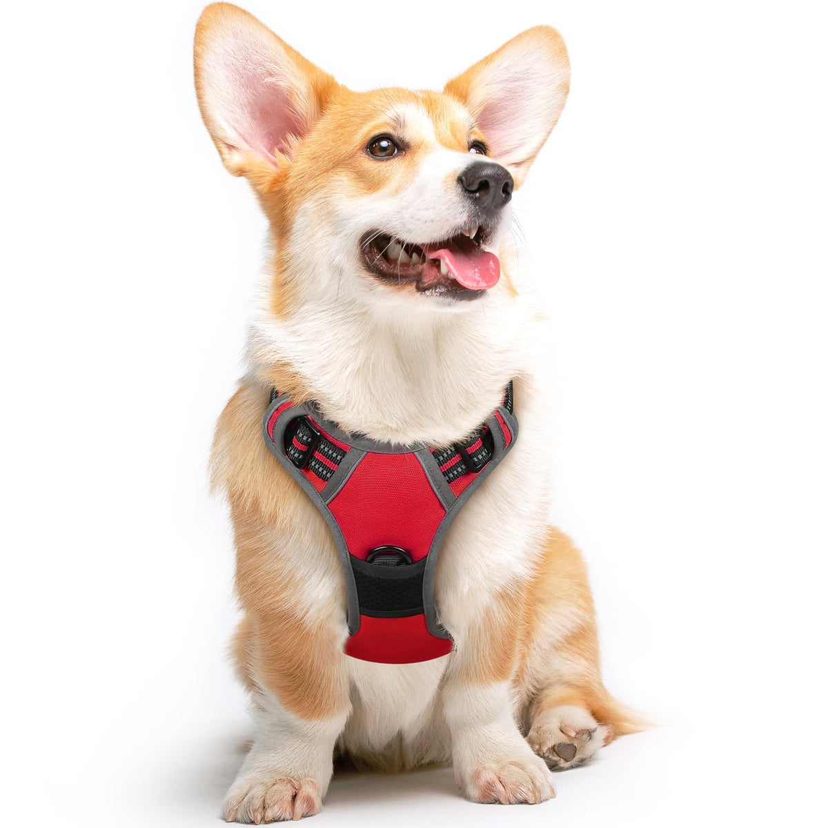 Eagloo Dog Harness Medium Sized Dog, No Pull Service Vest With Reflective Strips And Control Handle, Adjustable And Comfortable For Easy Walking, No Choke Pet Harness With 2 Metal Rings, Red, M