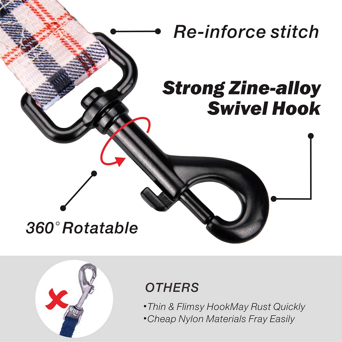 Poypet 5 Feet Dog Leash - 2 Cushioned Handles - Functional Car Seat Belt (Checkered Beige)