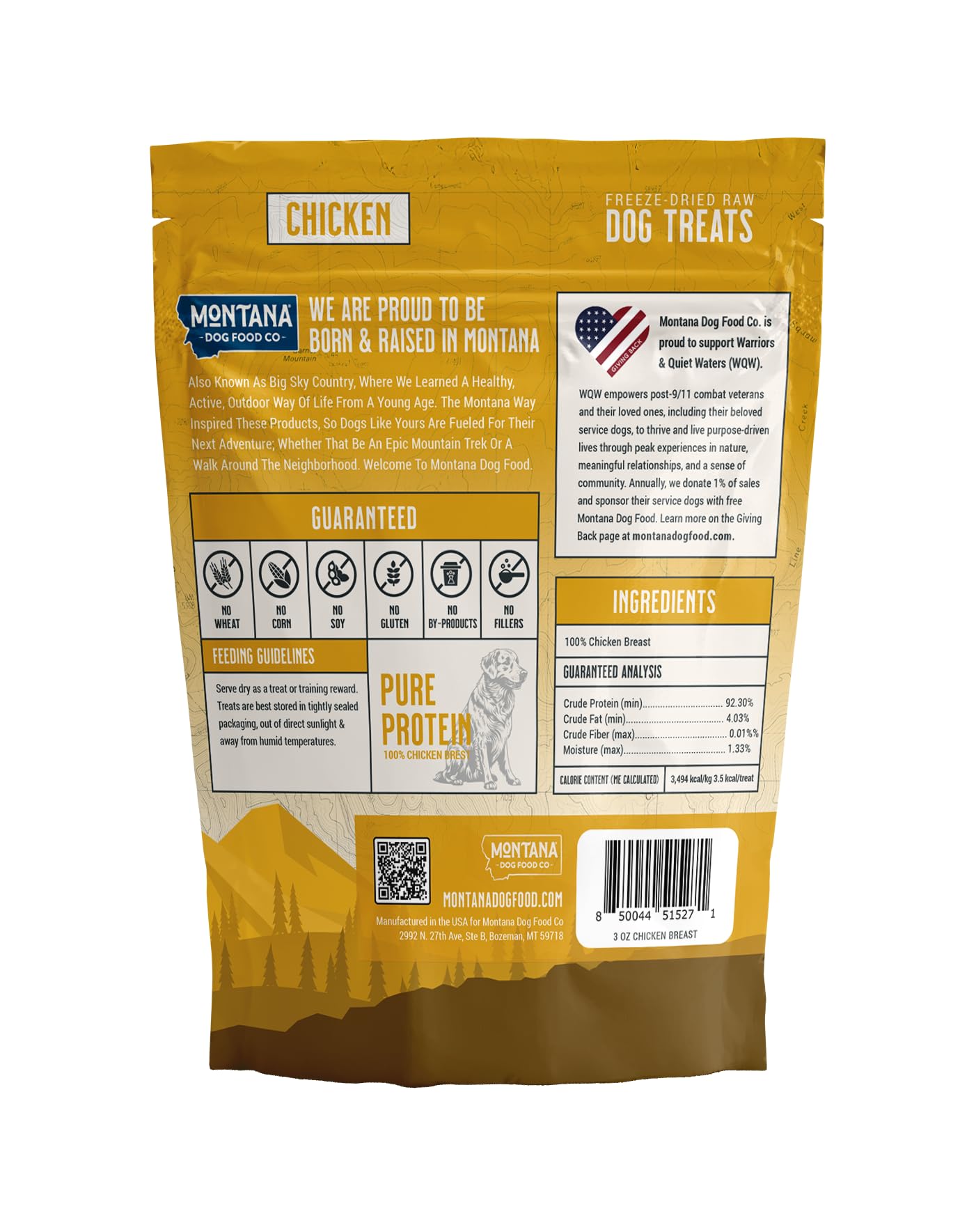 MONTANA DOG FOOD CO. Freeze-Dried Chicken Breast Dog Treats (Trail Snacks) - 100% All- Natural, Single Ingredient, High Protein,