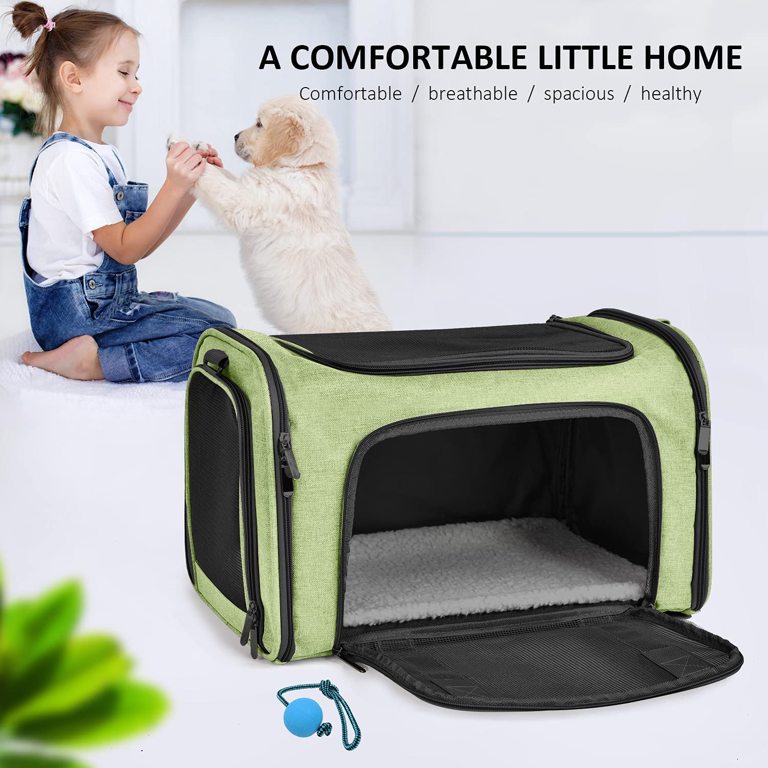 Henkelion Pet Carrier For Small Medium Cats Dogs Puppies Up To 15 Lbs, Airline Approved Small Dog Carrier Soft Sided, Collapsible Travel Puppy Carrier - Green
