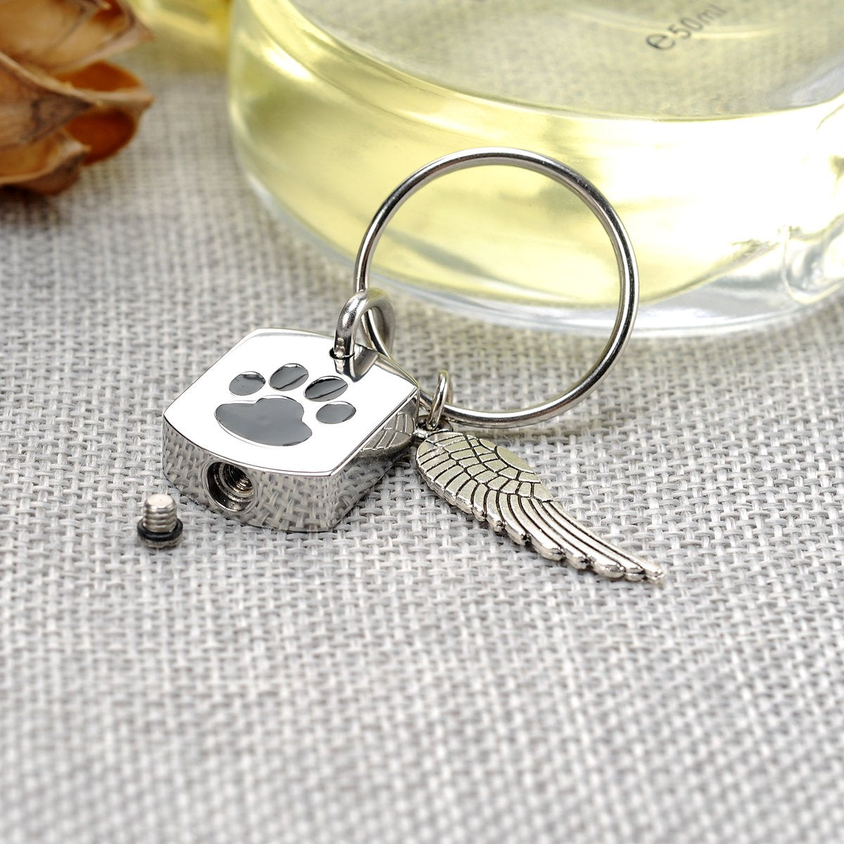 Giono Cremation Charm Jewelry Angel Wing Charms Dog/Cat Paw Urn Pendant Memorial Keychain For Ashes Keepsake Urns Ash Jewelry For Pet