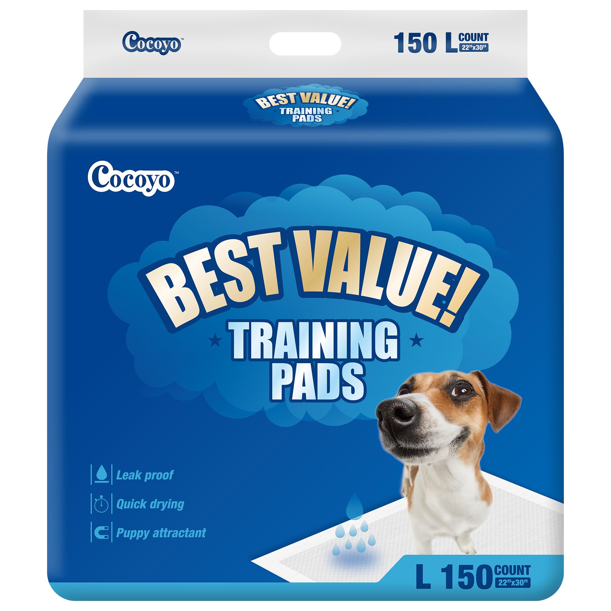 COCOYO Dog Training Pads Large Size?Eliminating Urine Odor Puppy Pads ? Premium Dog Pee Pads Value Pack (30 Count, L 26x30 inch)