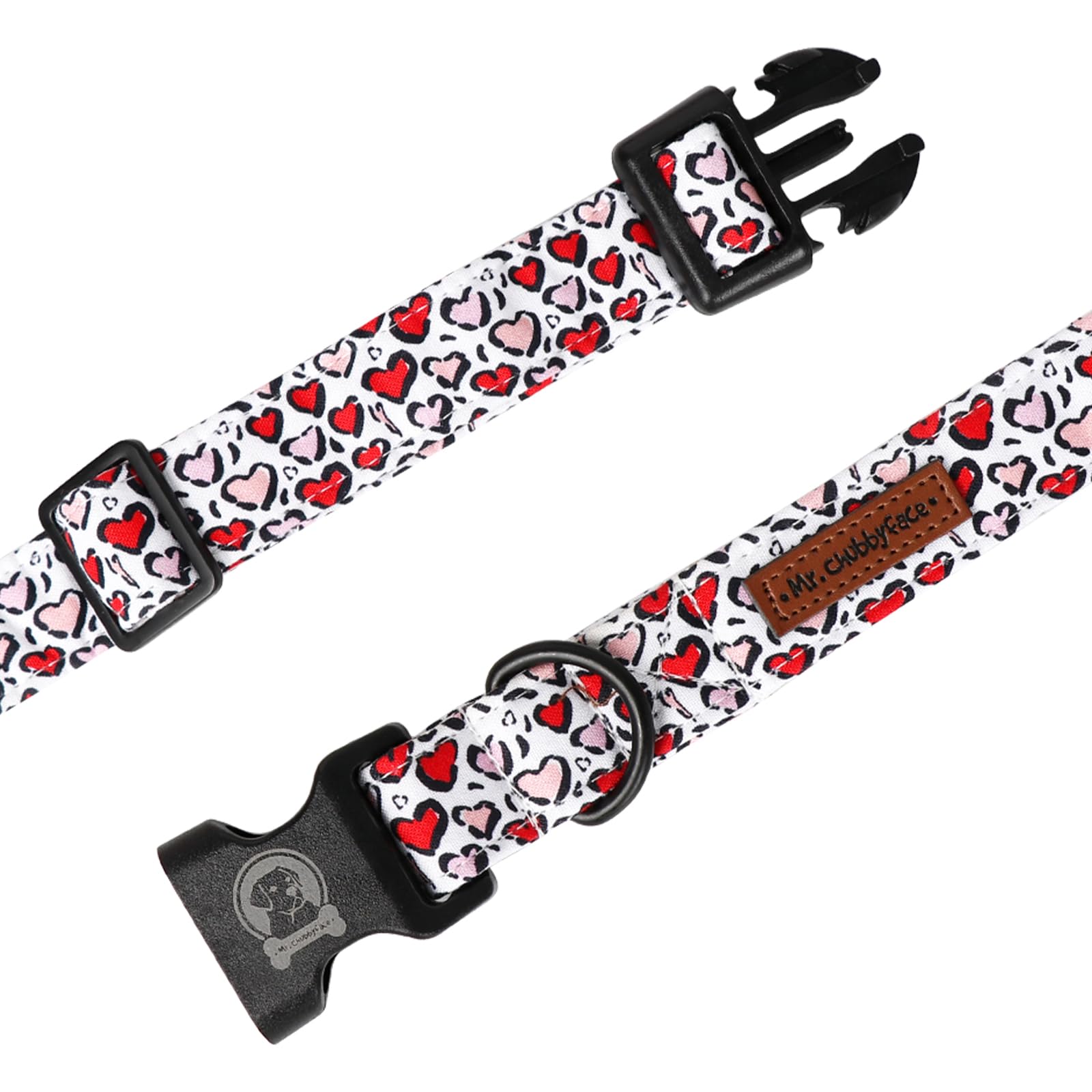 Mr. Chubbyface Valentines Dog Collar,White Red Heart Cotton Cartoon Dog Collar, Adjustable Valentine Girl Female Male Pet Collar