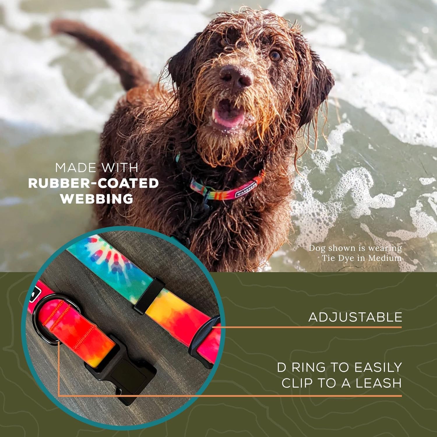 Wilderdog Waterproof Dog Collar - Repels Water & Dirt - Large 17'-24' - Tie Dye