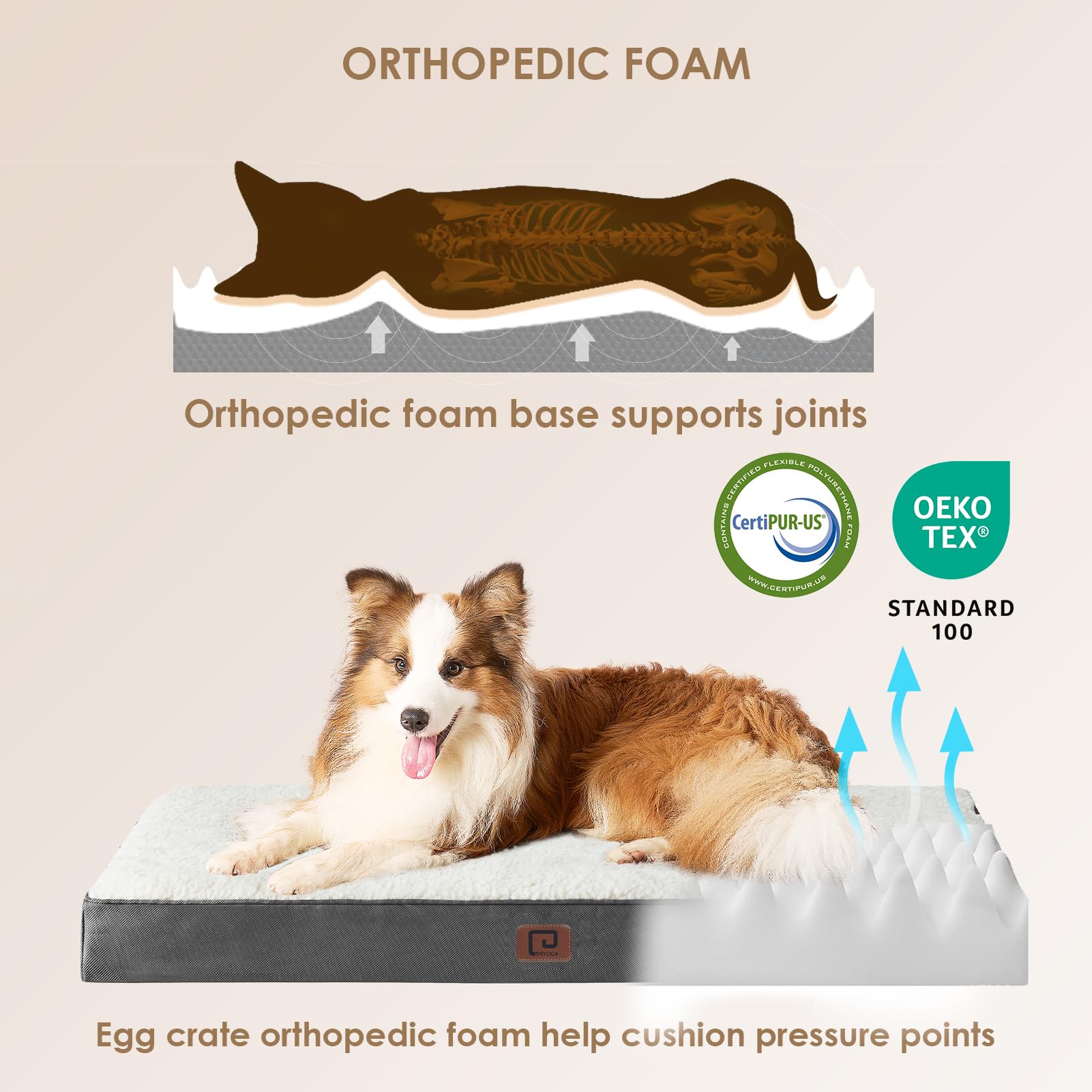 Eheyciga Orthopedic Dog Beds For Large Dogs With Removable Washable Cover, Beige, 36X27