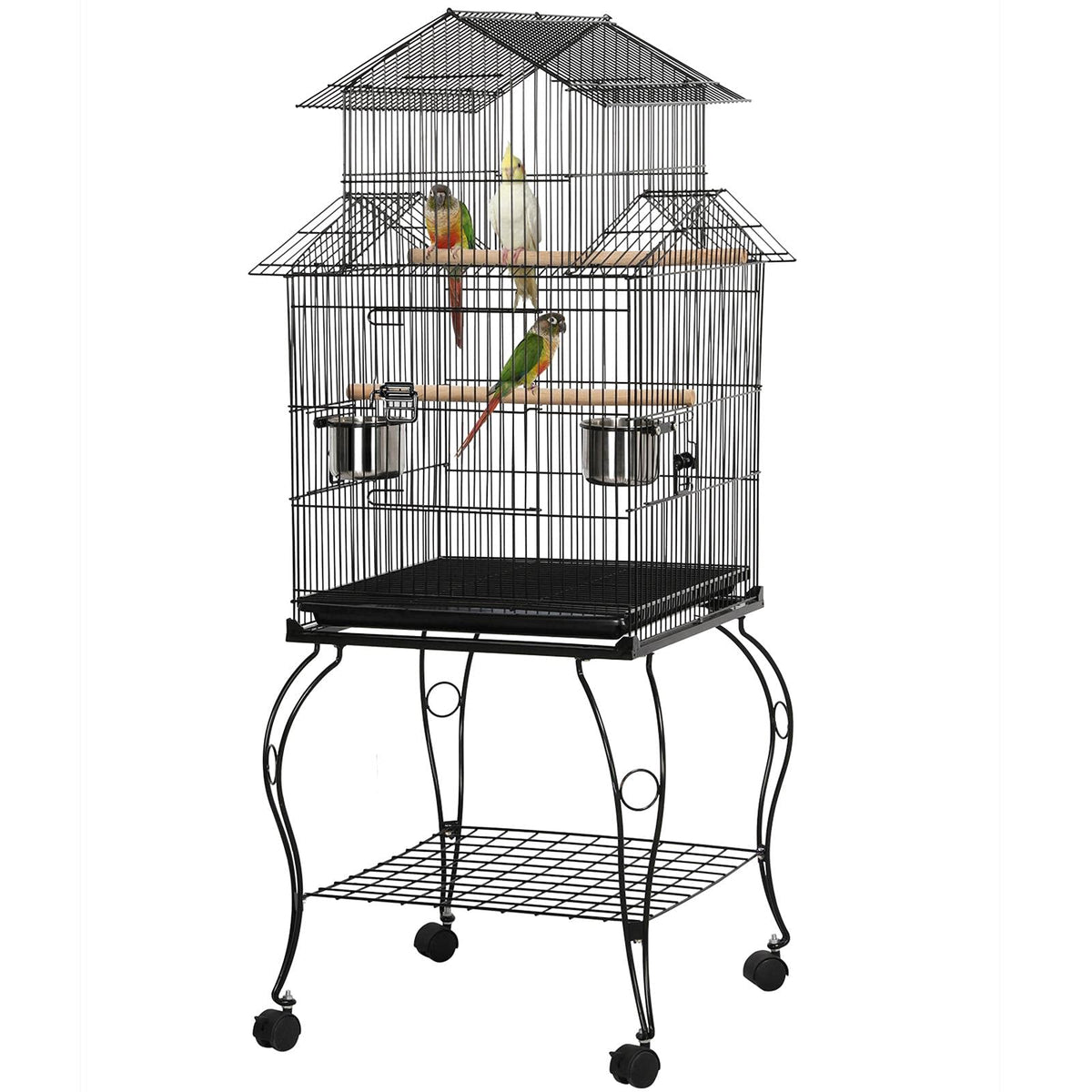 Yaheetech Budgie Cage 55-inch Rolling Standing Triple Roof Medium Parrot Cage Pet Bird Cage with Detachable Stand for Cockatiels