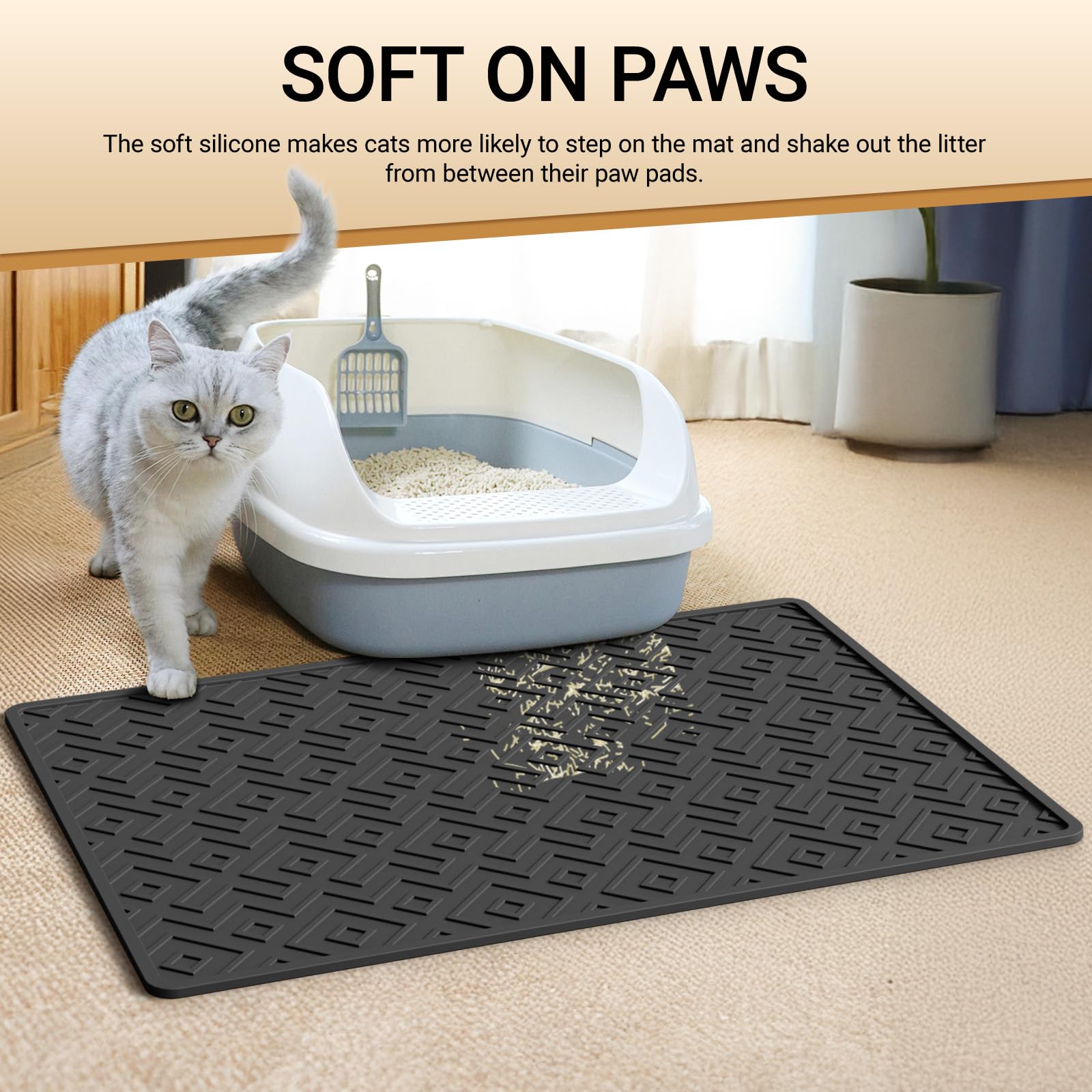 Cat Litter Mat 28''X20'' - Large Silicone Litter Trapping Mat, Waterproof, Non-Slip, Easy To Clean, Soft & Durable Floor Mat For