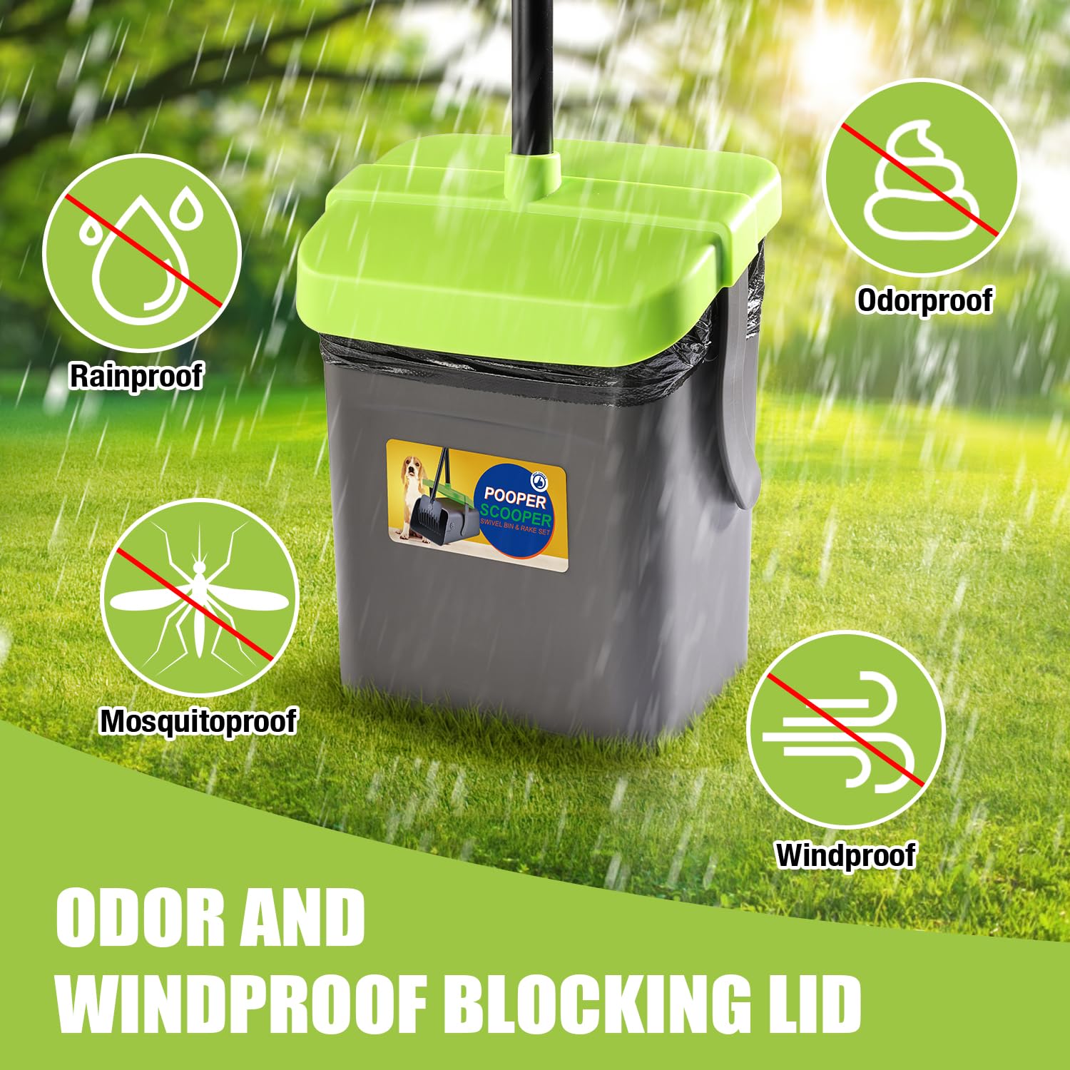 Pooper Scooper Swivel Bin & Rake Kit Set Of 2 For Large Medium Small Dogs With 46' Long Metal Handle And 35 Waste Bags, Poop Sc