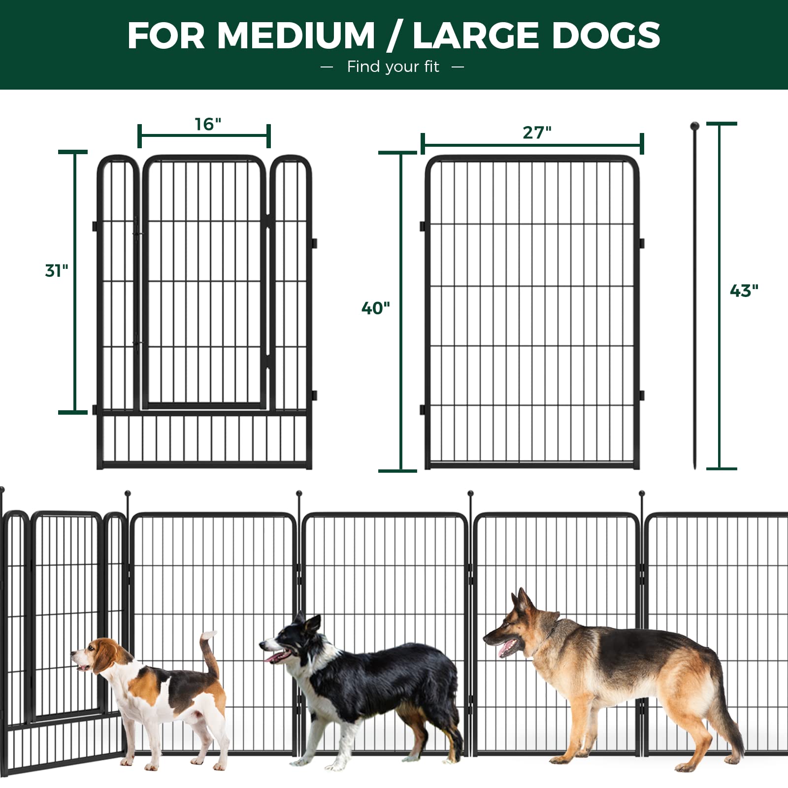 Fxw Rollick Dog Playpen For Yard, Rv Camping, 40 Inch 24 Panels For Medium And Large Dogs│Patented