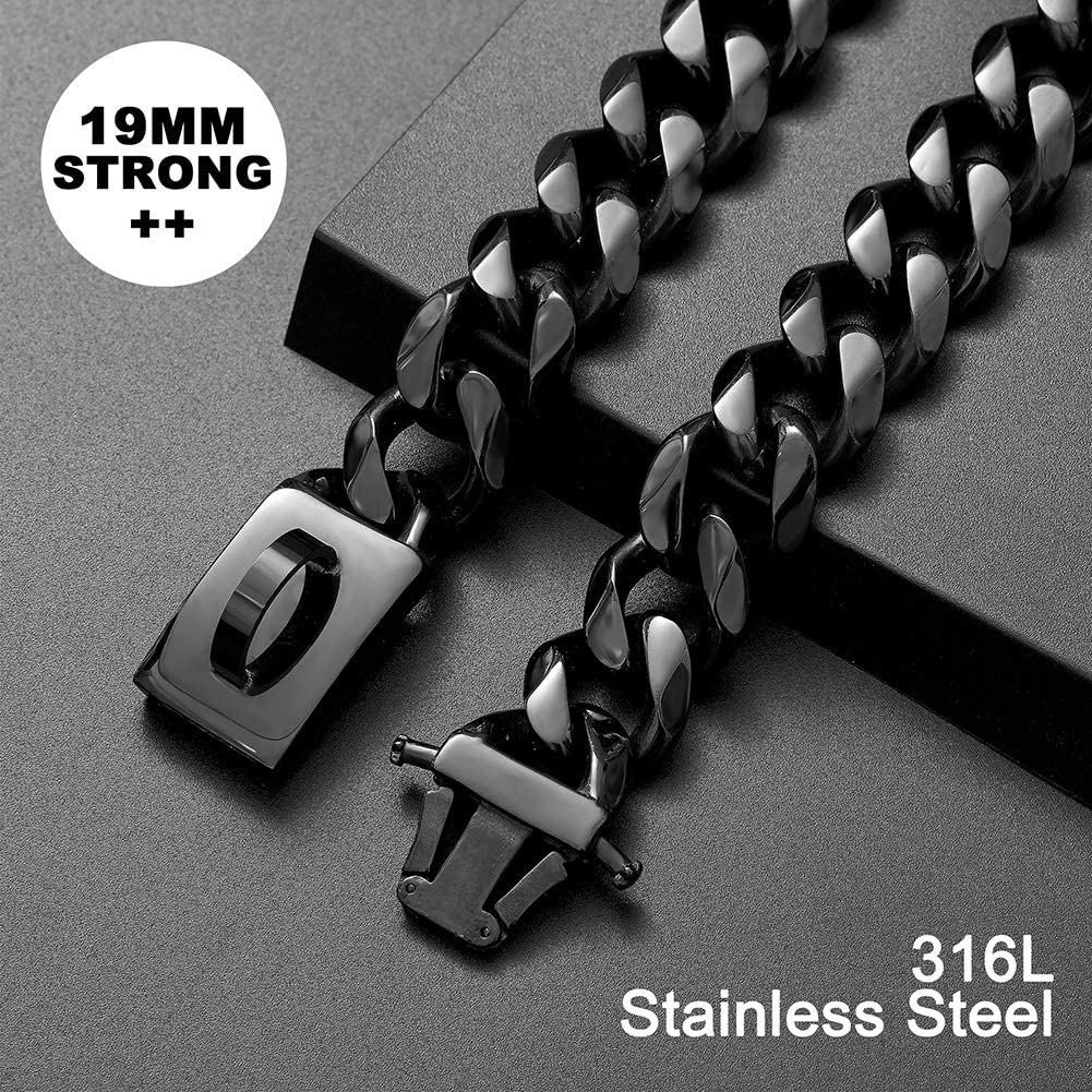 W/W Lifetime Dog Chain Collar Walking Training Collar With Design Secure Buckle 19Mm Black Cuban Link Strong Heavy Duty Chew Pro