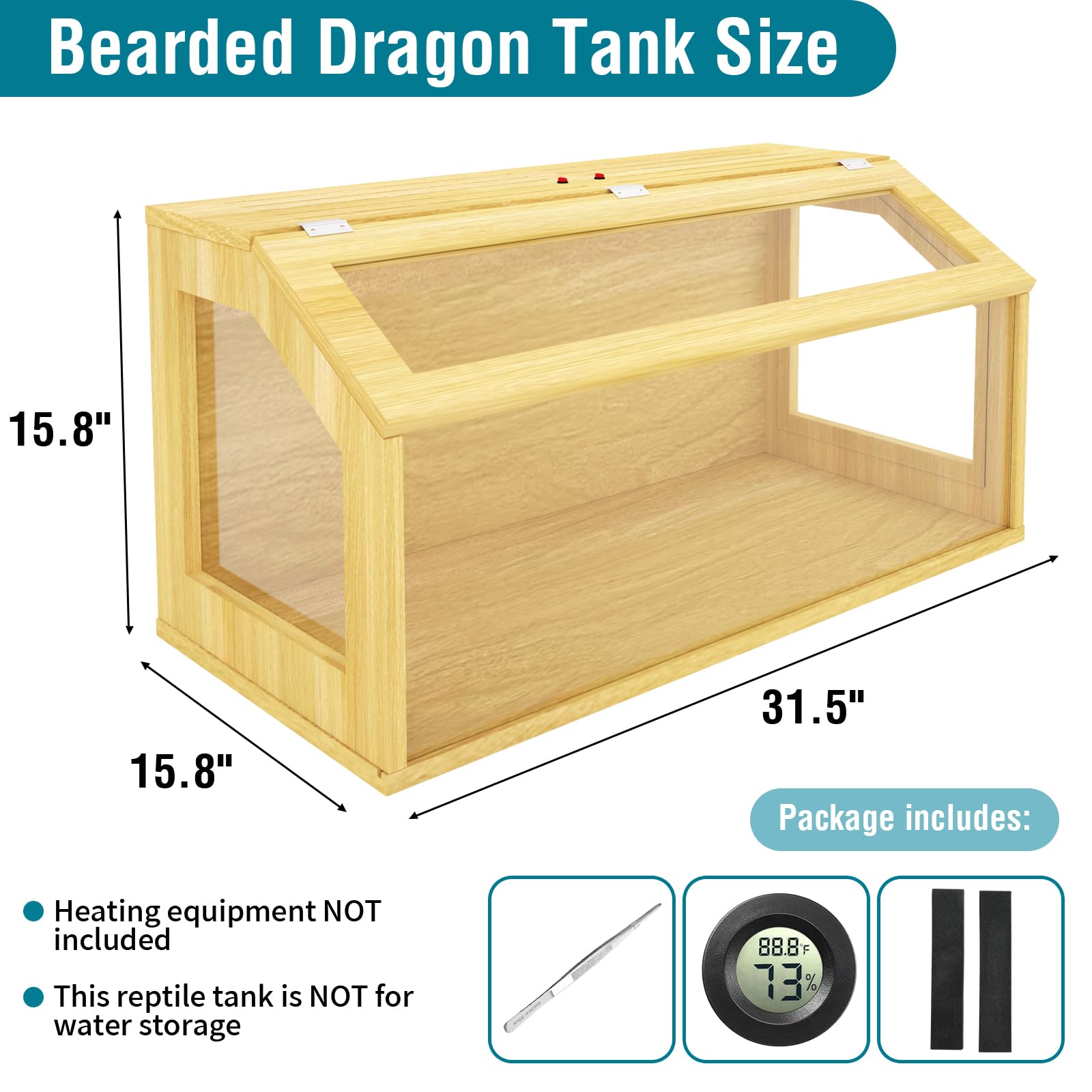 30 Gallon Reptile Tank, Wooden Bearded Dragon Terrarium Tank With Top Ventilation, Large Reptile Enclosure For Snake, Lizard, An