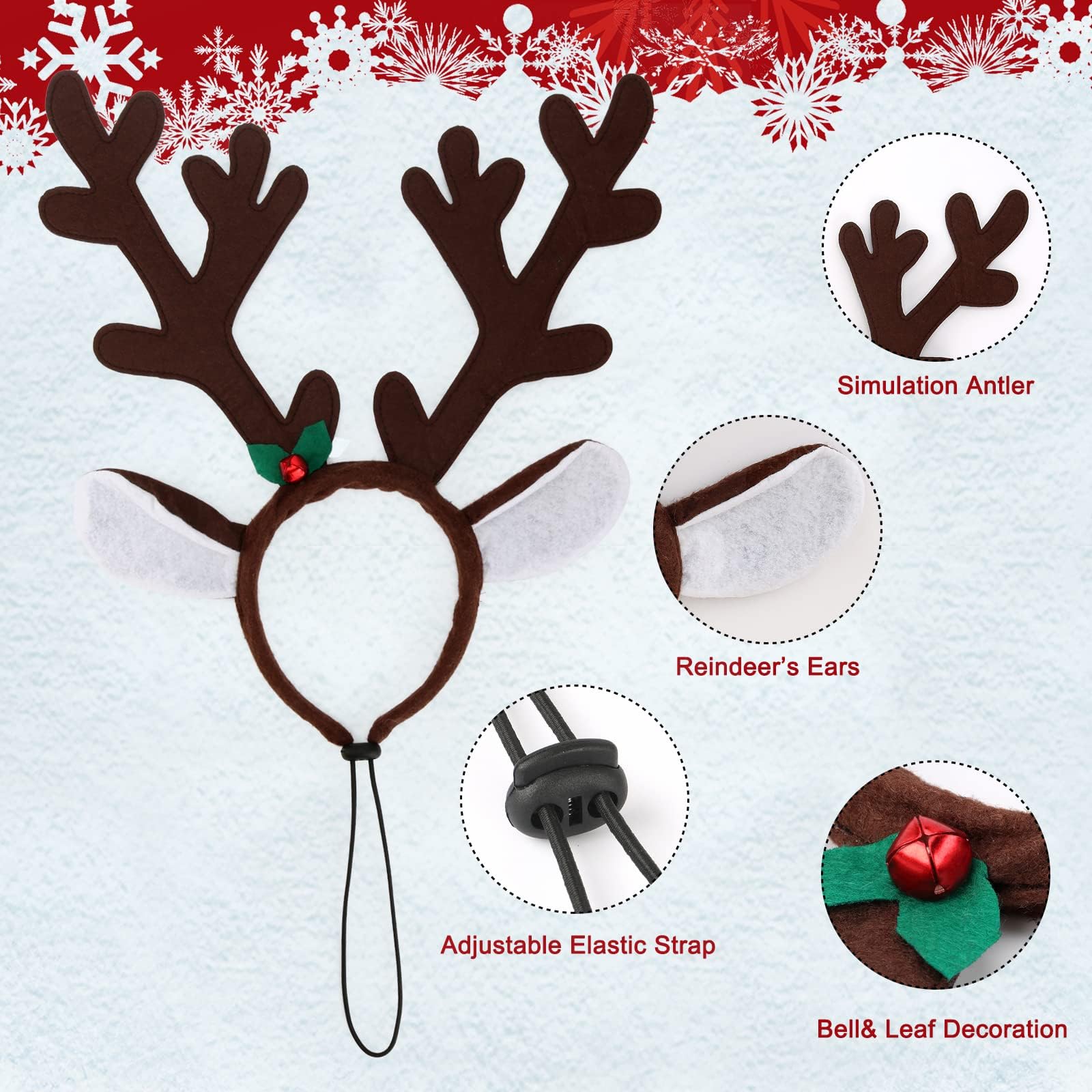 BWOGUE Dog Christmas Elk Reindeer Antlers Headbands Set Pet Christmas Costume Accessories Headwear for Medium Large Dogs