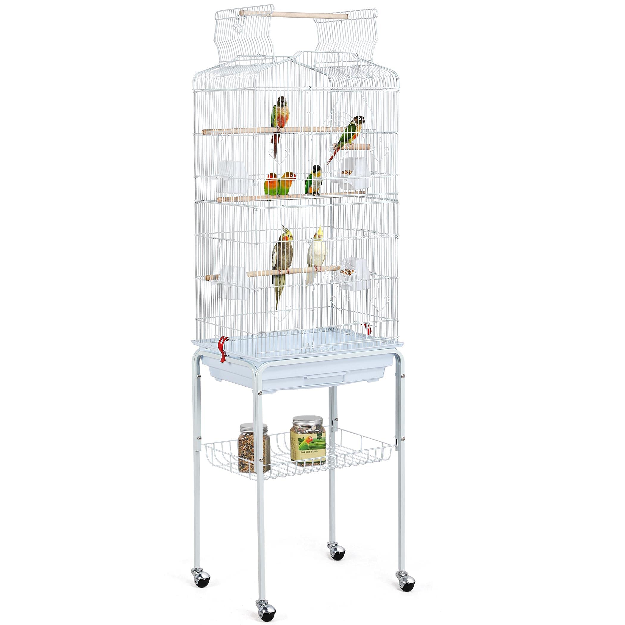 Yaheetech 64-Inch Open Play Top Bird Cages For Parakeets Cockatiels Finches Lovebirds Canaries Conures Budgies Parrot Birdcage W/Detachable Rolling Stand, White