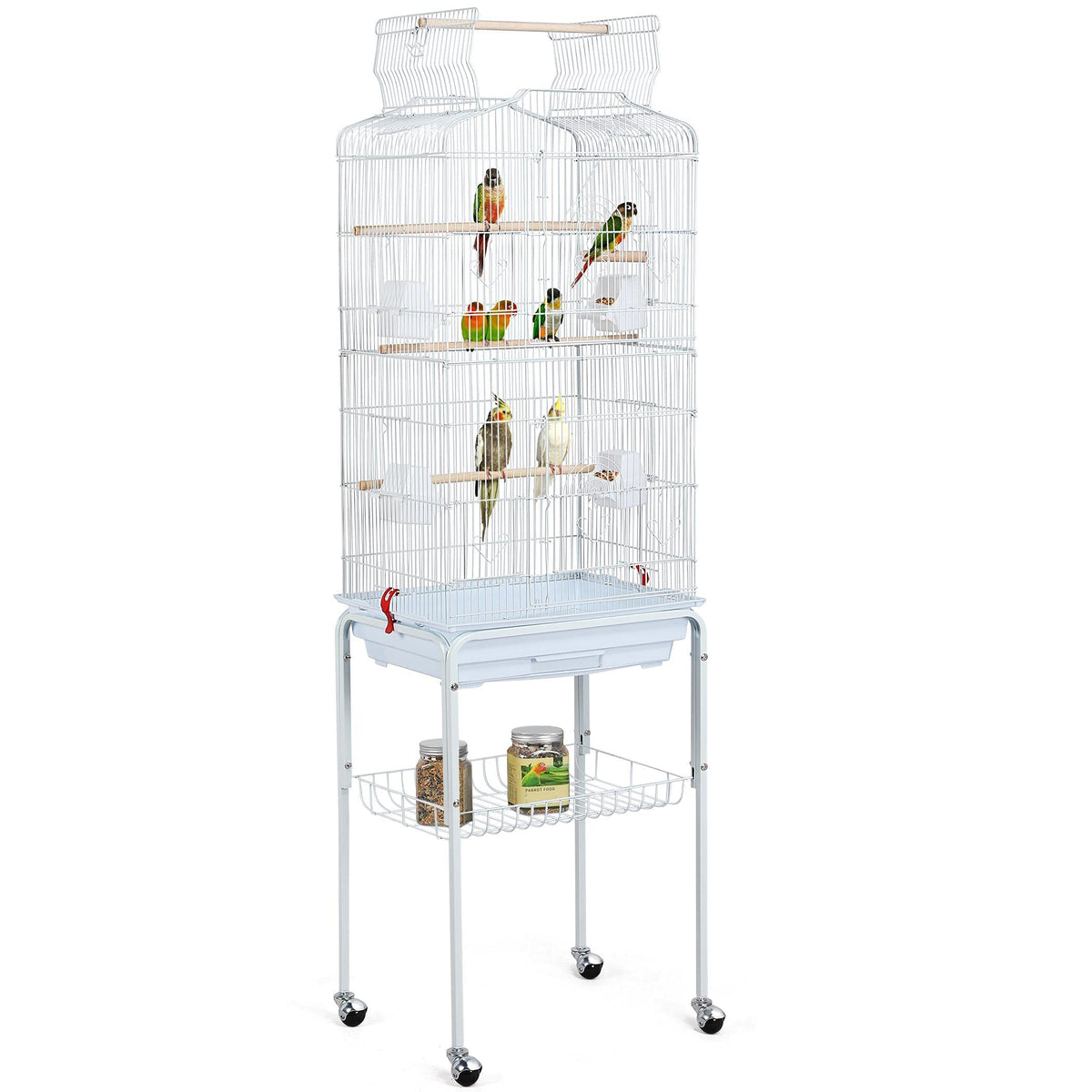 Yaheetech 64-Inch Open Play Top Bird Cages For Parakeets Cockatiels Finches Lovebirds Canaries Conures Budgies Parrot Birdcage W/Detachable Rolling Stand, White