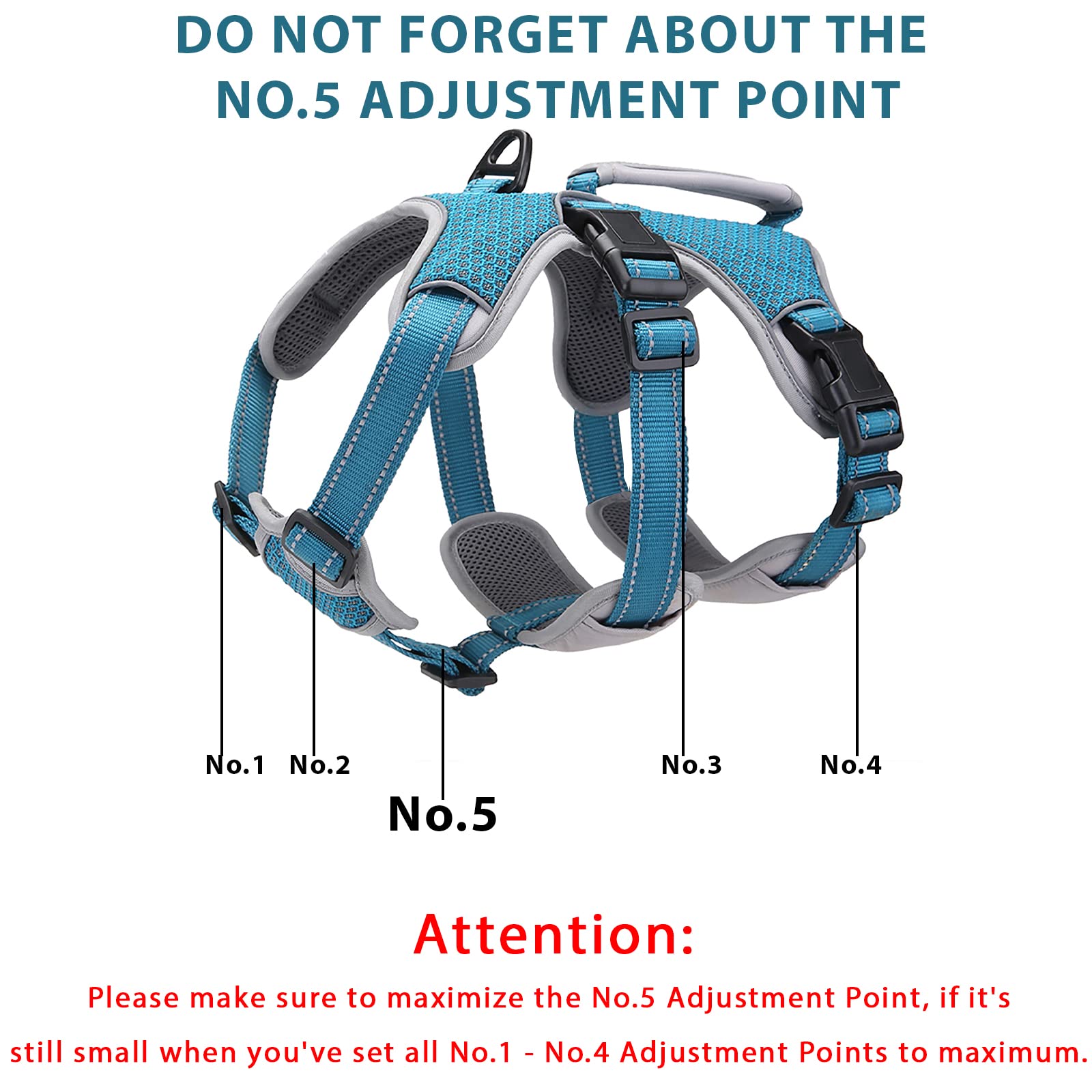 BELPRO Escape Proof Dog Harness - Reflective Adjustable Vest for Big Dogs, No Pull Design, Durable Handle, Blue, Size M