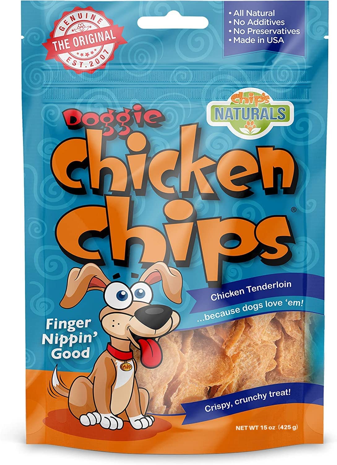 Chips Naturals Doggie Chicken Chips Large 15 oz All Natural High Protein Low Calorie Healthy Dog Treats, Grain Free Gluten Free