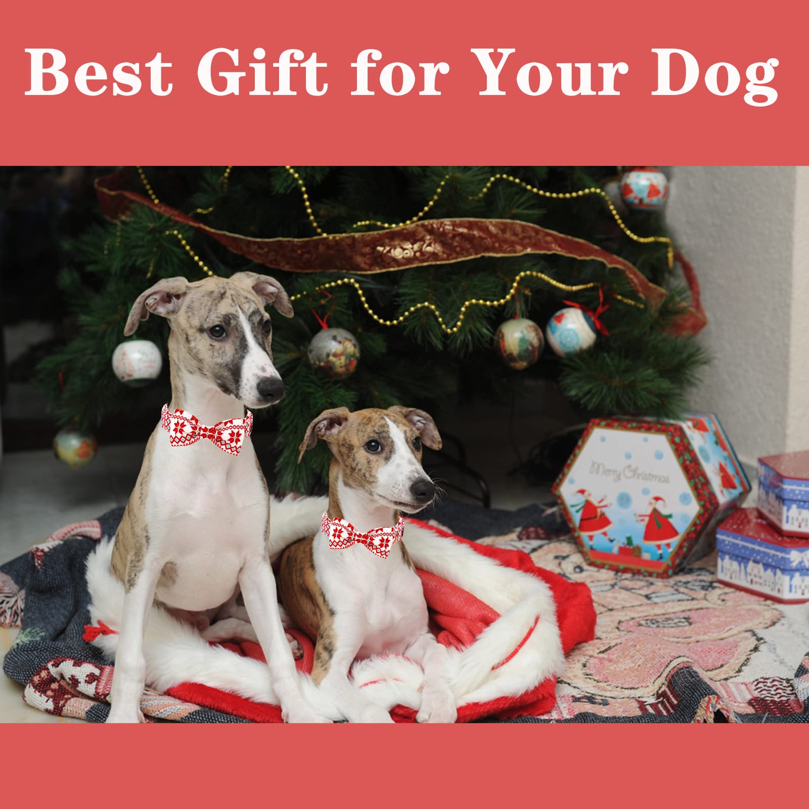 Unique Style Paws Christmas Dog Collar With Bow Tie Red White Grid Cotton Collar Adjustable Puppy Plaid Collar For Small Medium Large Dogs-Xl