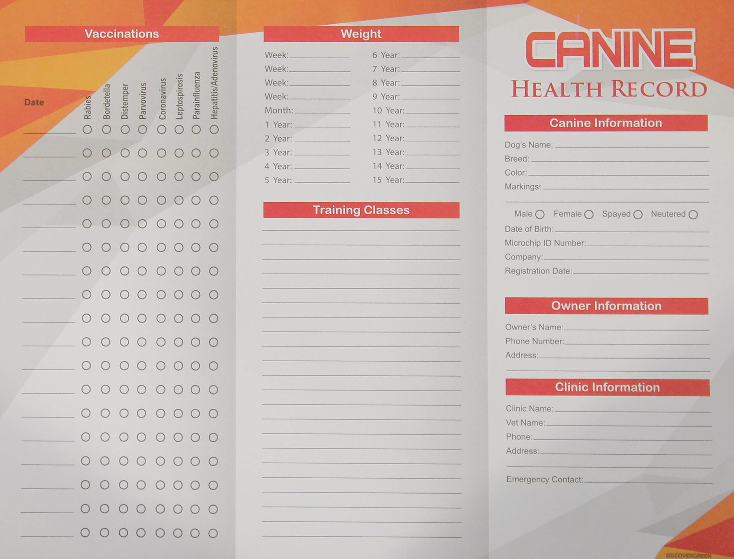 Discovergreen Puppy Vaccination Record Card (40 Pack, Large, 8.5' X 11') Puppy Shot Record, Pet Health Record