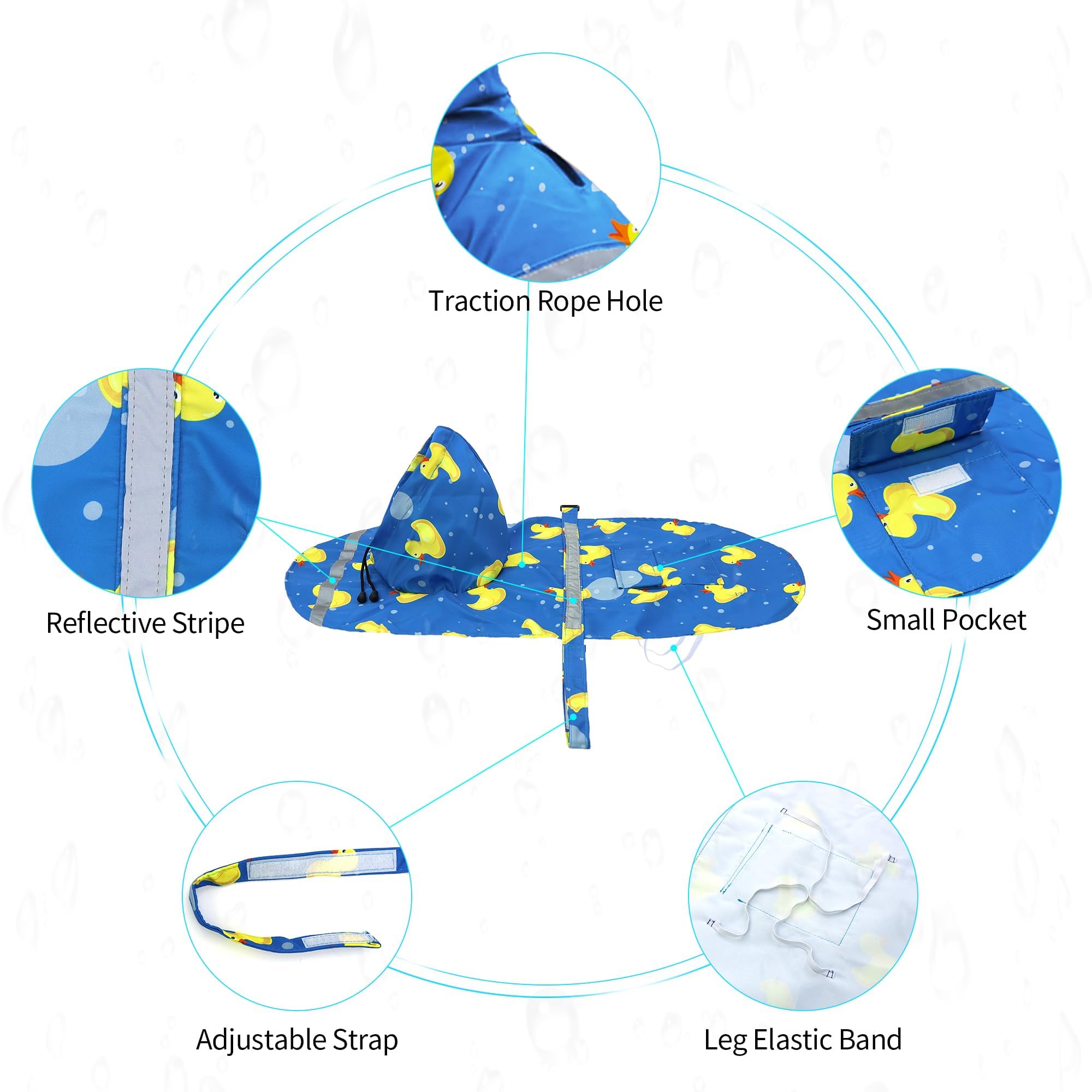 Nacoco Large Dog Raincoat Adjustable-Pet Rubber Ducks Yellow Water Proof Clothes Lightweight Rain Jacket Poncho Hoodies With Str