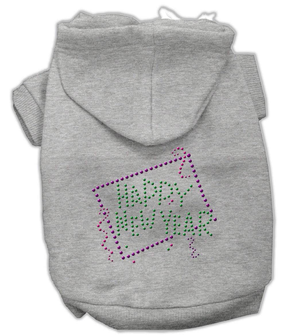 Pet, Dog & Cat Hoodie Rhinestone, &quot;Happy New Year&quot; Gray LG (10-14 lbs.)