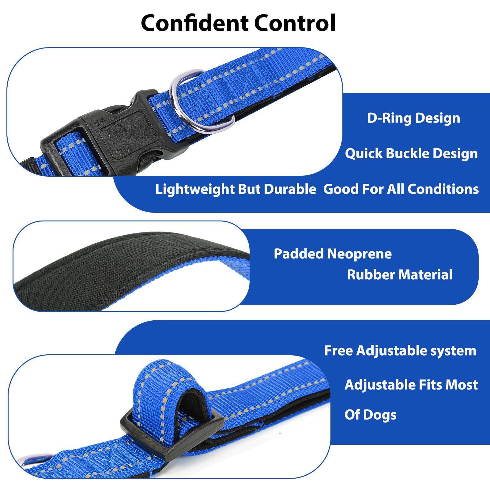 Penseepet Reflective Dog Collar Padded With Soft Neoprene Breathable Quick Release Basic Dog Collars For Puppy Small Dogs Boy Gi