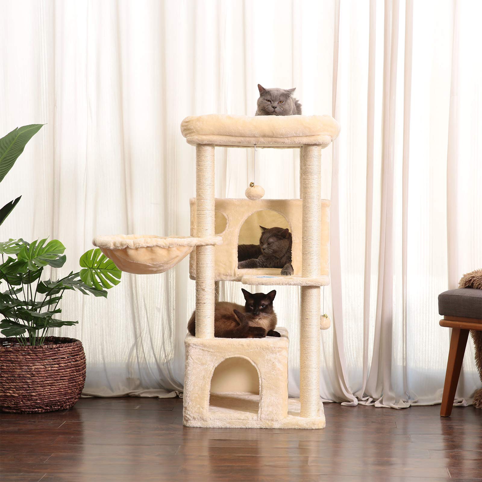 Hey-Brother Cat Tree,Multi-Level Cat Condo For Large Cat Tower Furniture With Sisal-Covered Scratching Posts, 2 Plush Condos, Big Plush Perches Mpj011M